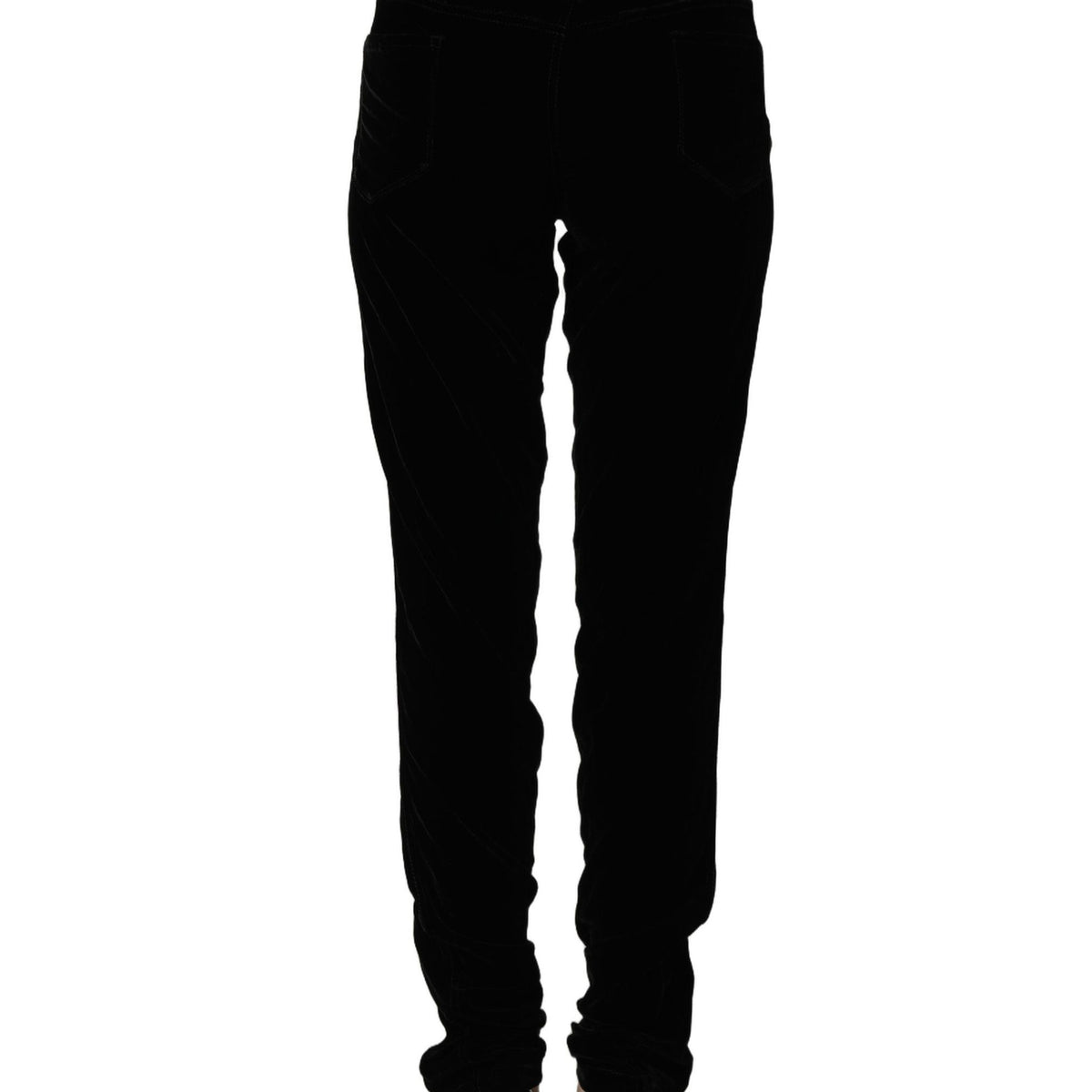 Ermanno Scervino Black Viscose Blend Velvet Slim Fit Pants