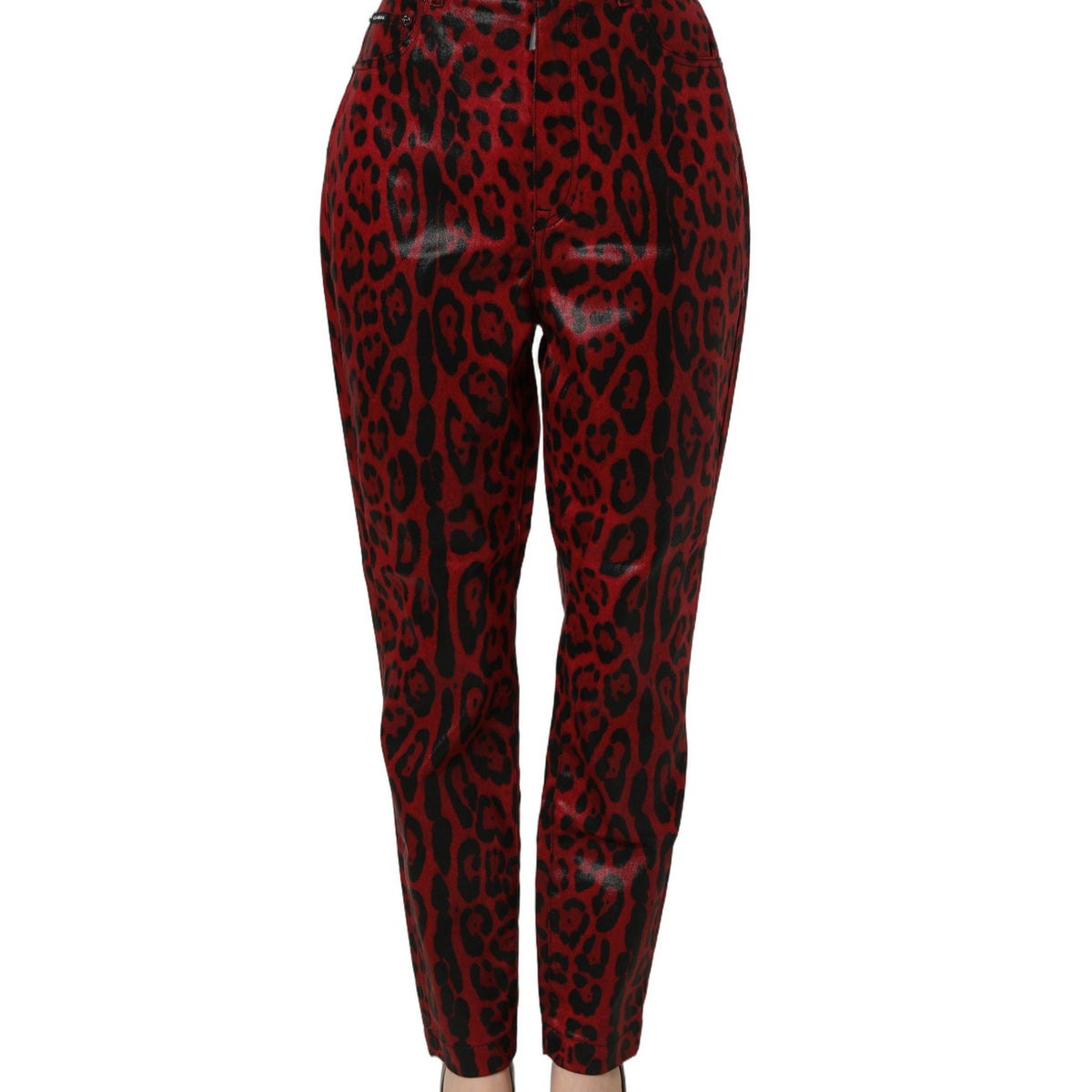 Dolce & Gabbana Red Leopard Cotton 5 Pockets Trouser Jeans
