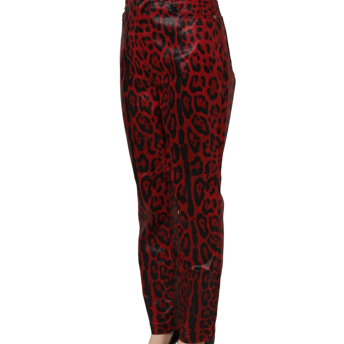 Dolce & Gabbana Red Leopard Cotton 5 Pockets Trouser Jeans