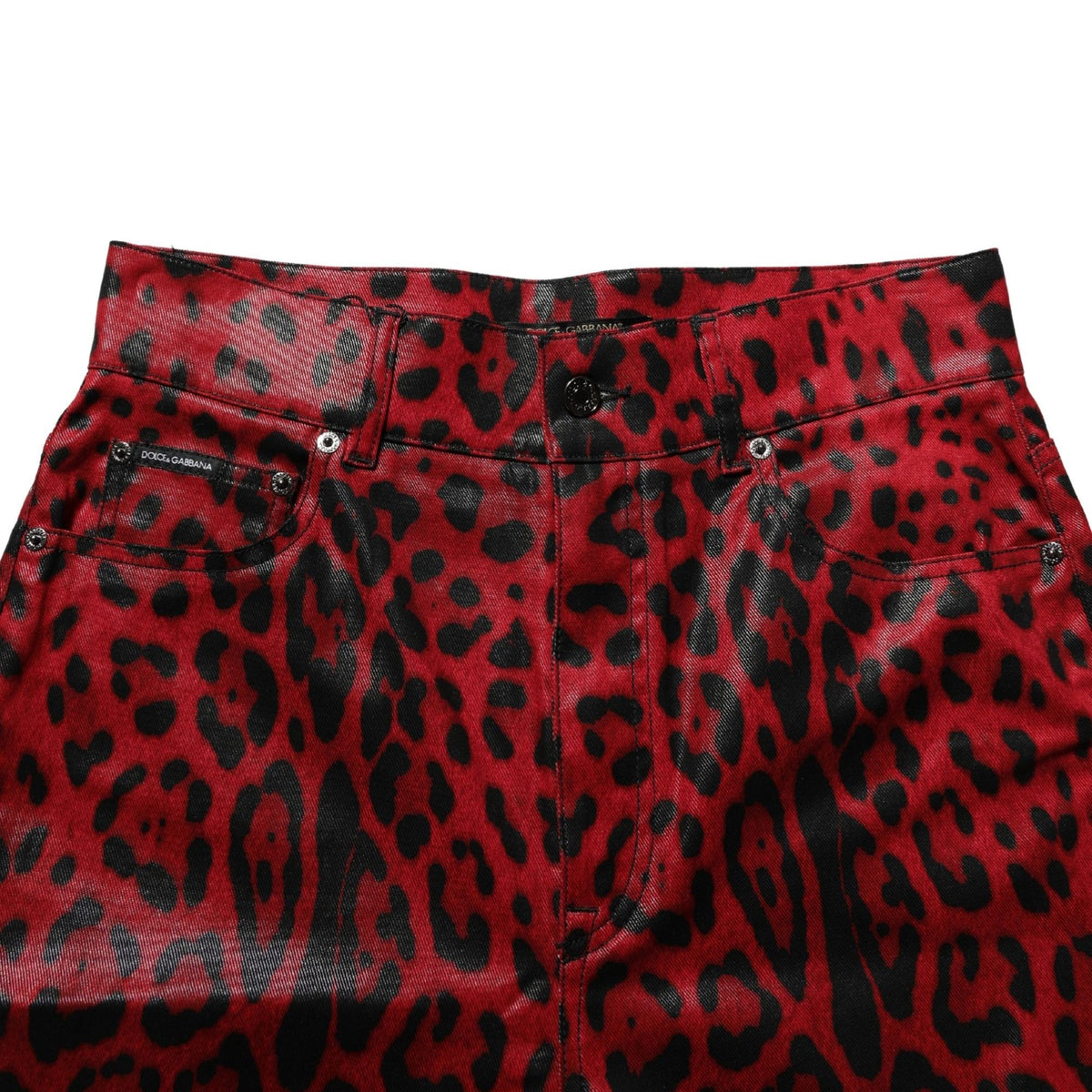 Dolce & Gabbana Red Leopard Cotton 5 Pockets Trouser Jeans