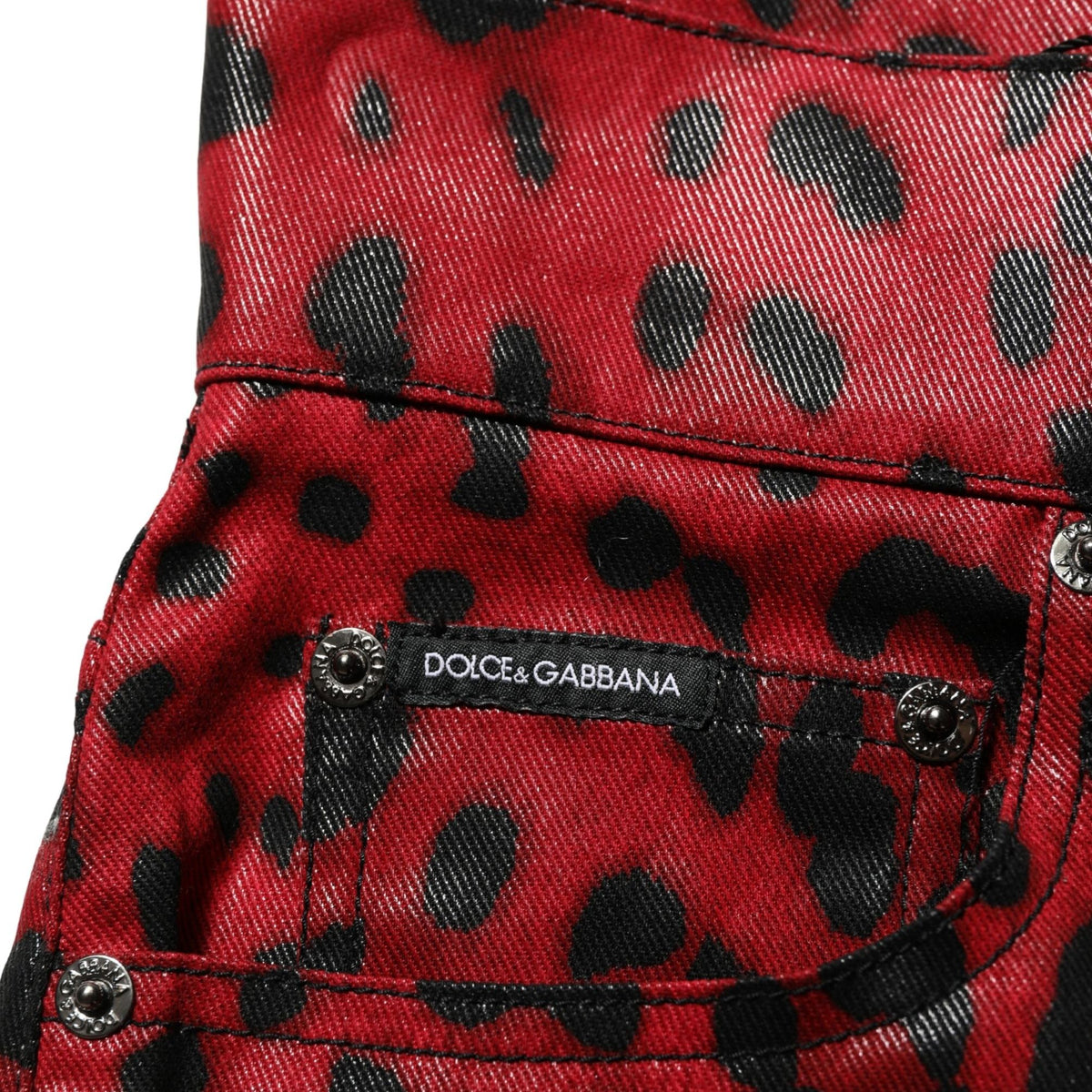 Dolce & Gabbana Red Leopard Cotton 5 Pockets Trouser Jeans