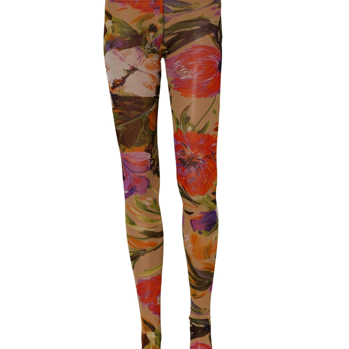 Dolce & Gabbana Beige Floral Print Tights Sheer Stockings Socks