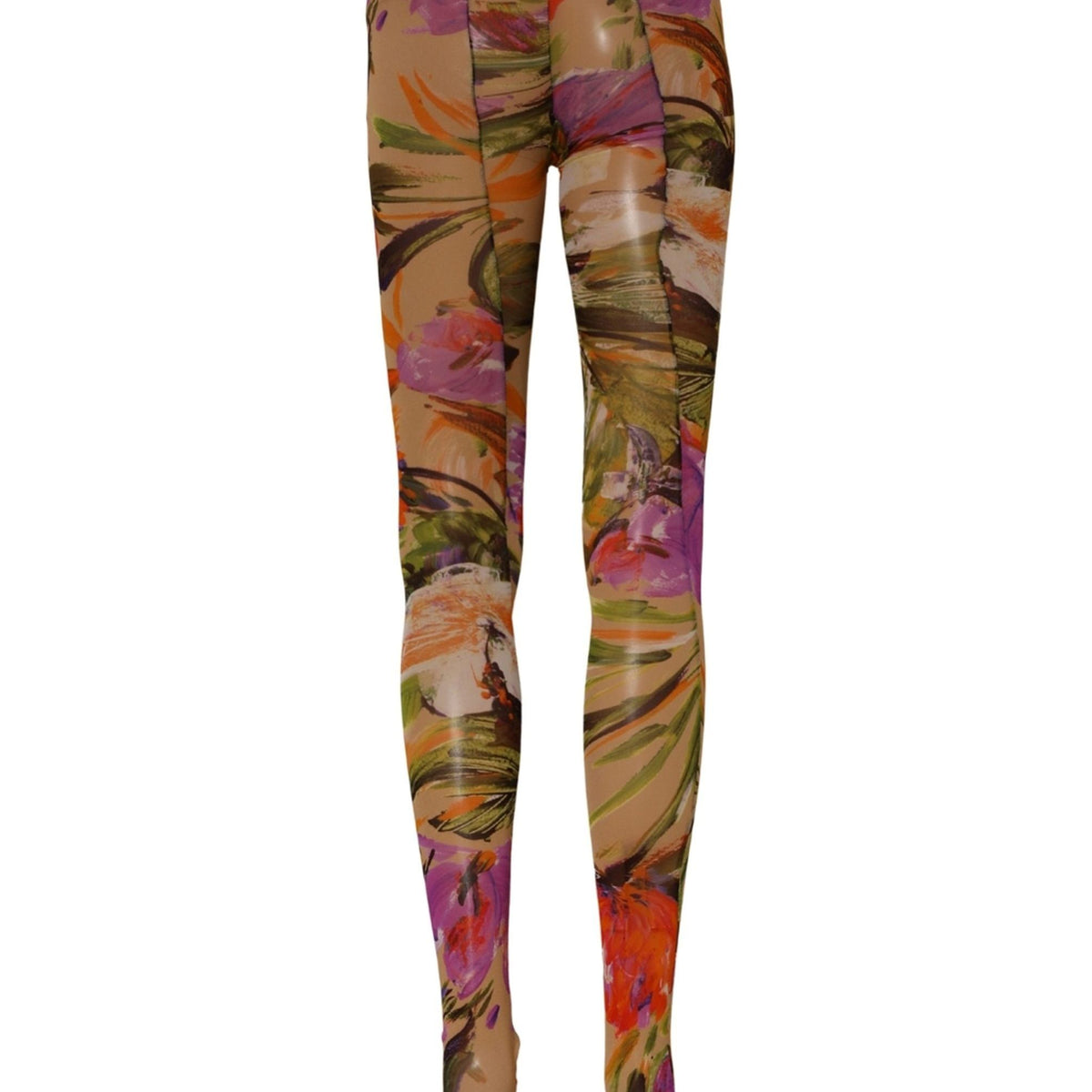 Dolce & Gabbana Beige Floral Print Tights Sheer Stockings Socks