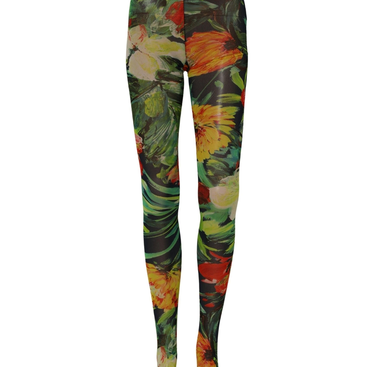 Dolce & Gabbana Black Floral Print Tights Sheer Stockings Socks