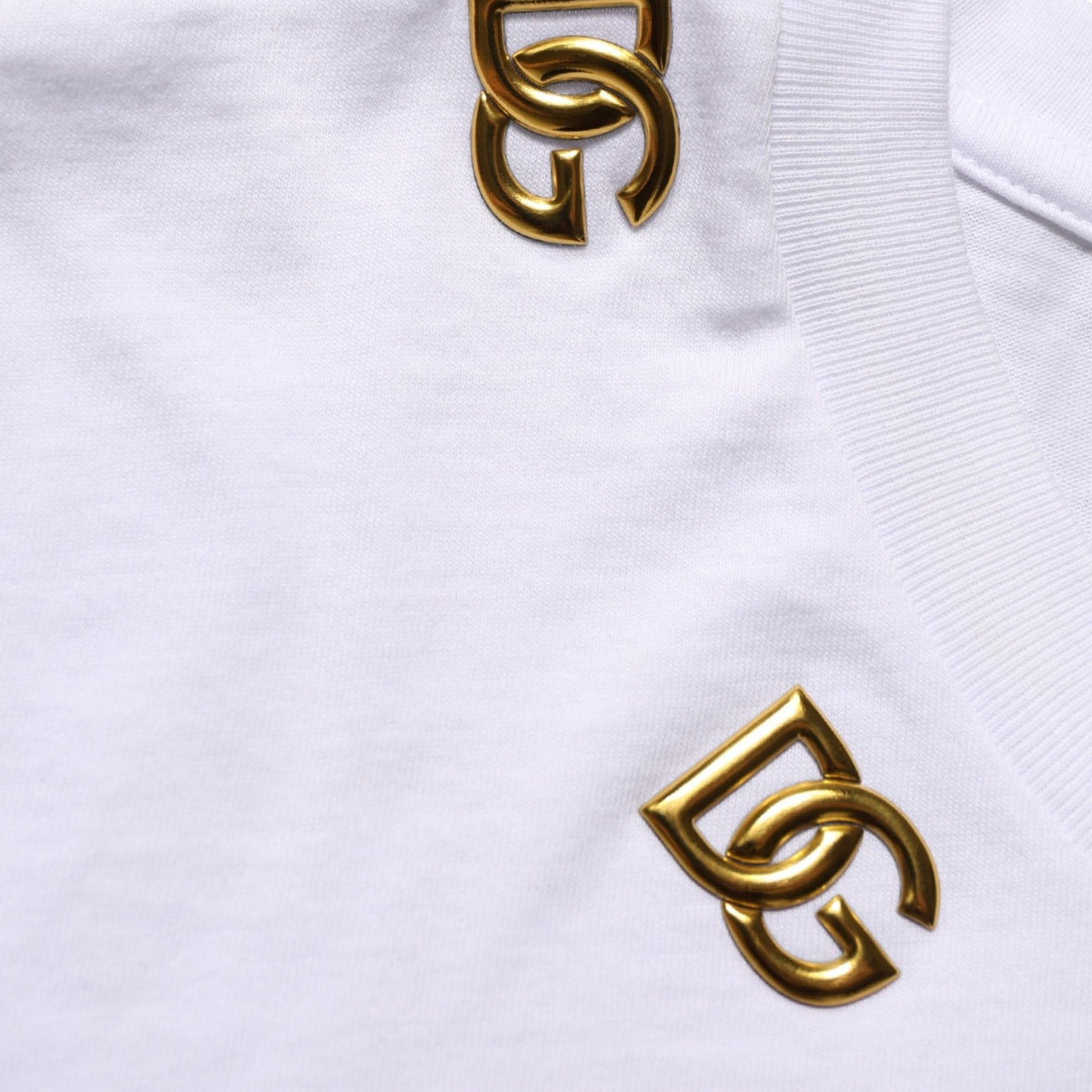 Dolce & Gabbana White Cotton Gold DG Logo Crew Neck T-shirt