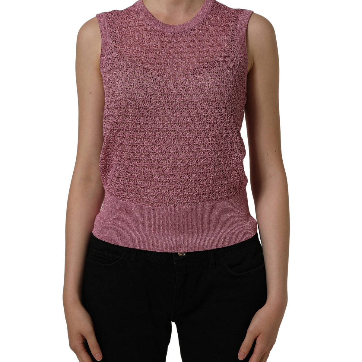 Dolce & Gabbana Pink Sheer Mesh Crew Neck Sleeveless Tank Top