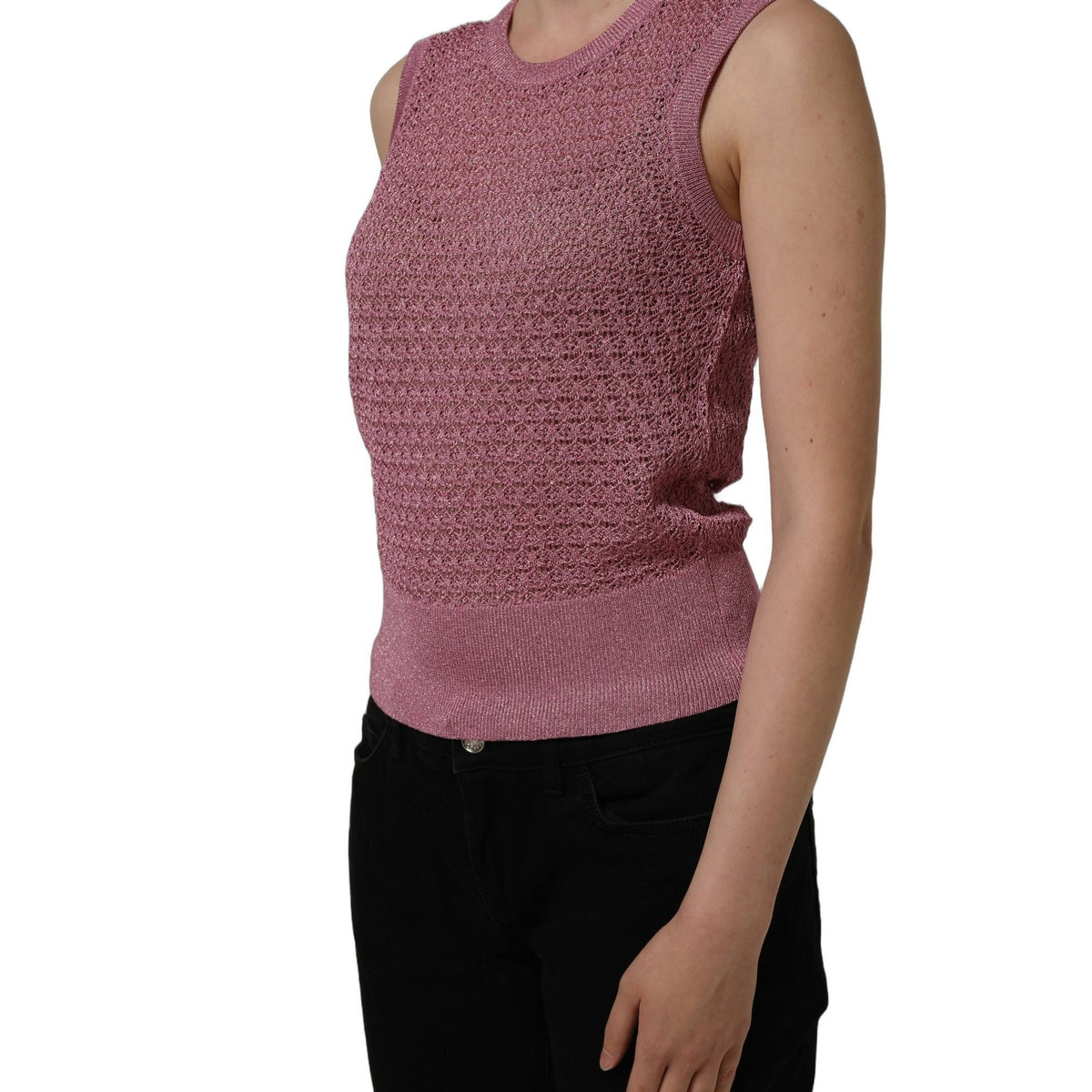 Dolce & Gabbana Pink Sheer Mesh Crew Neck Sleeveless Tank Top