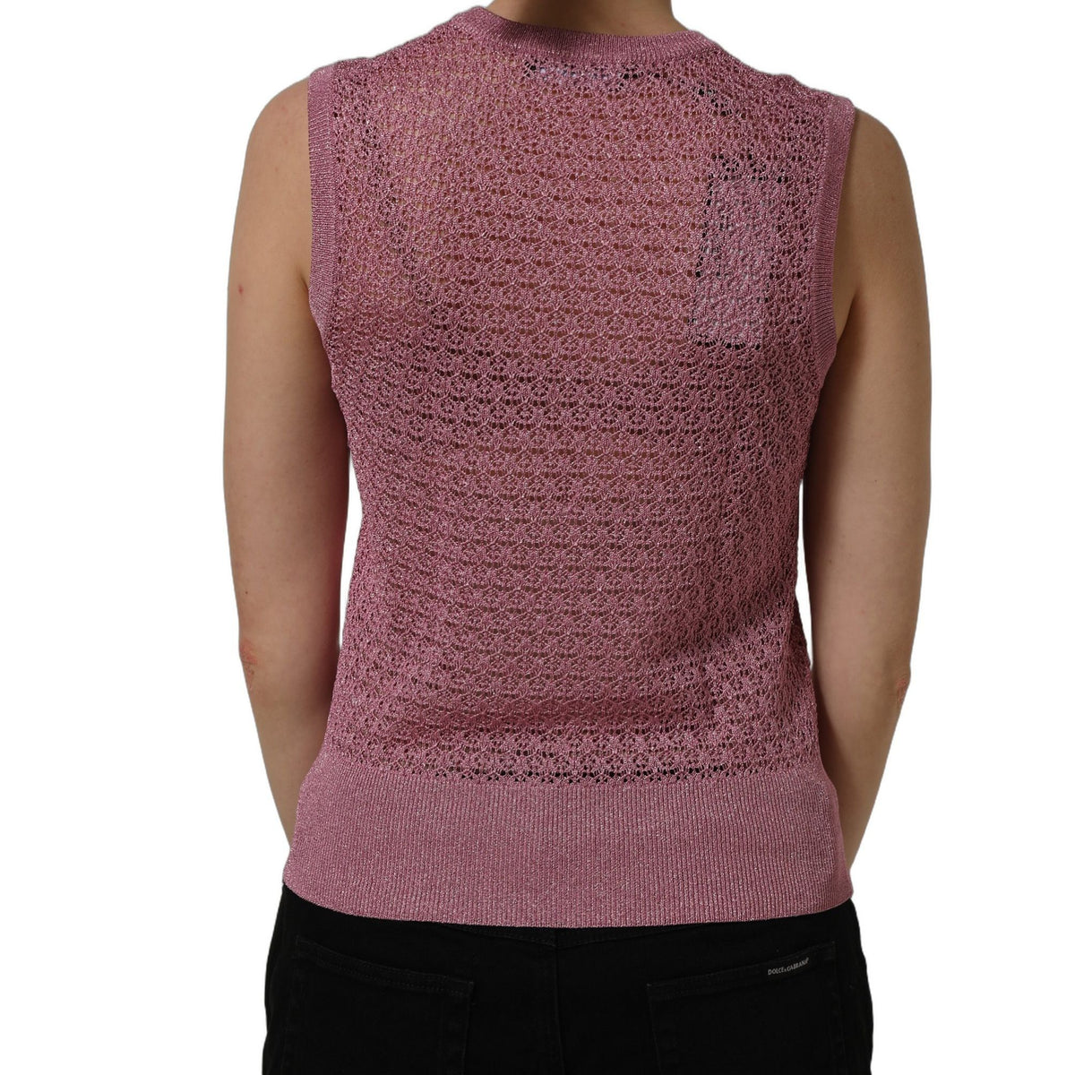 Dolce & Gabbana Pink Sheer Mesh Crew Neck Sleeveless Tank Top