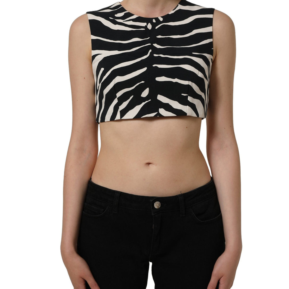 Dolce & Gabbana Black White Zebra Sleeveless Cropped Tank Top