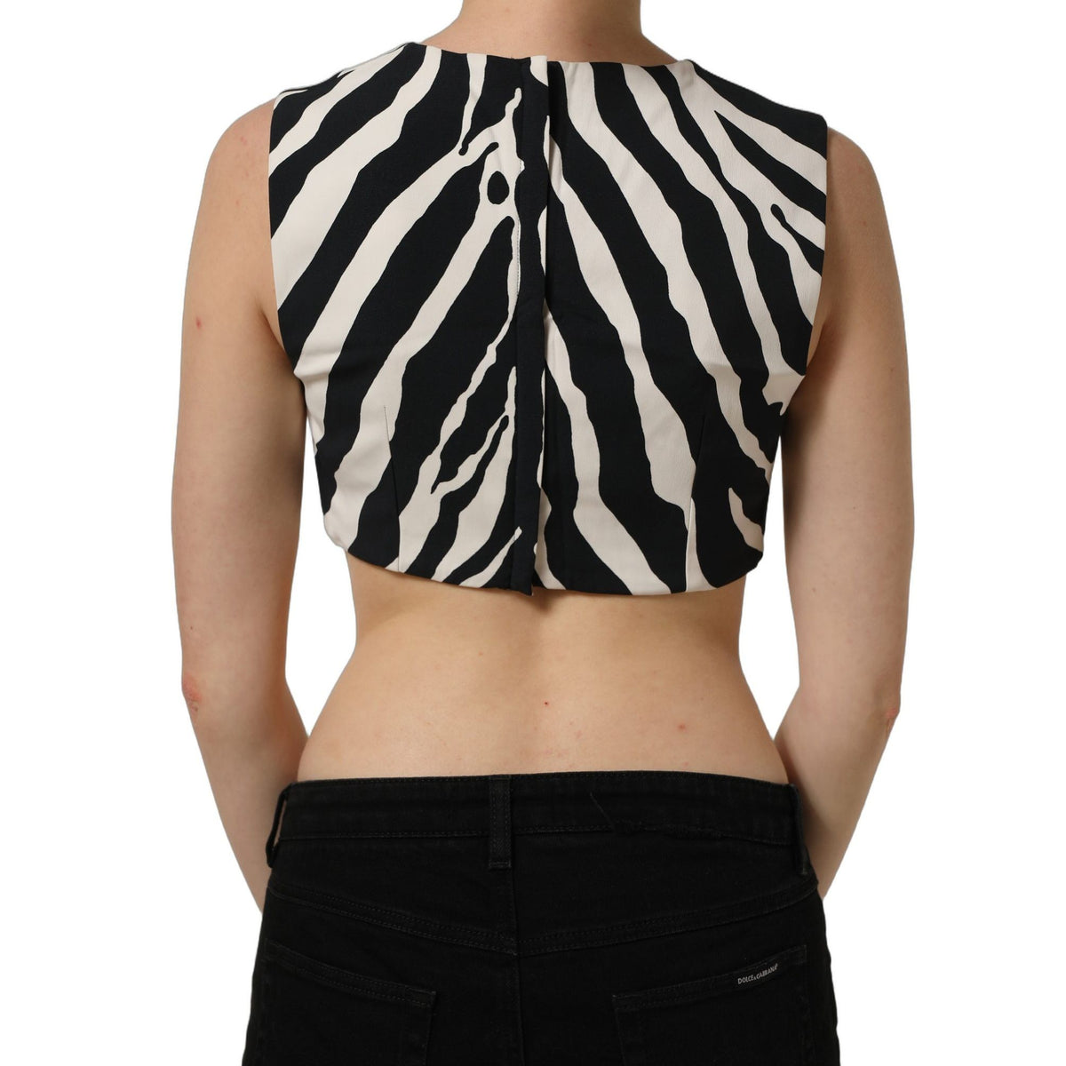 Dolce & Gabbana Black White Zebra Sleeveless Cropped Tank Top