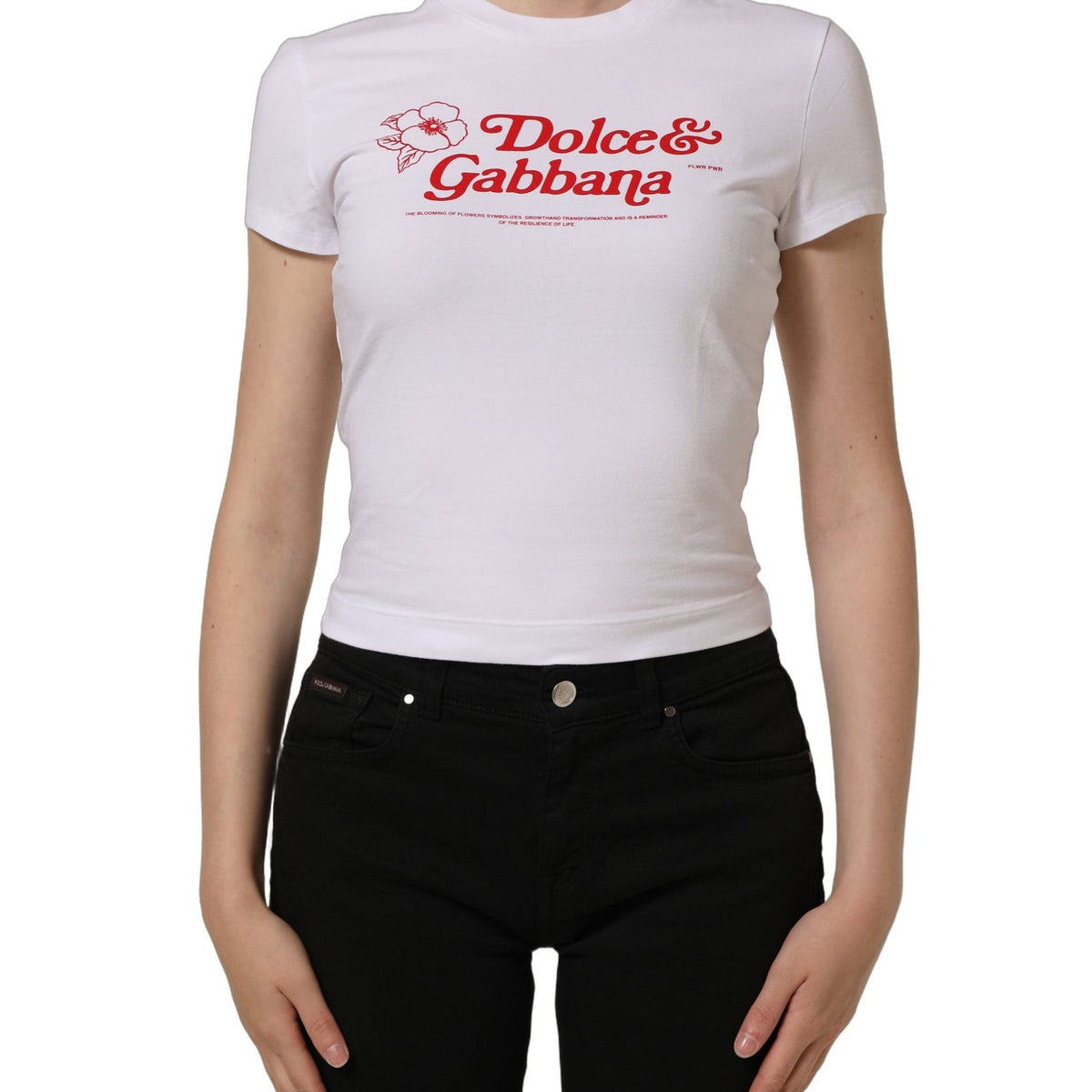 Dolce & Gabbana White Floral Logo Print Crew Neck T-shirt