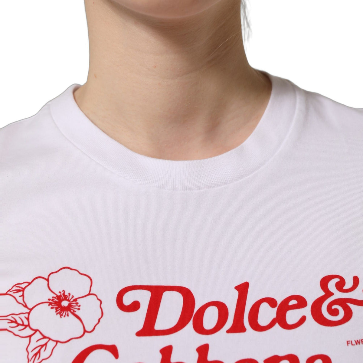 Dolce & Gabbana White Floral Logo Print Crew Neck T-shirt