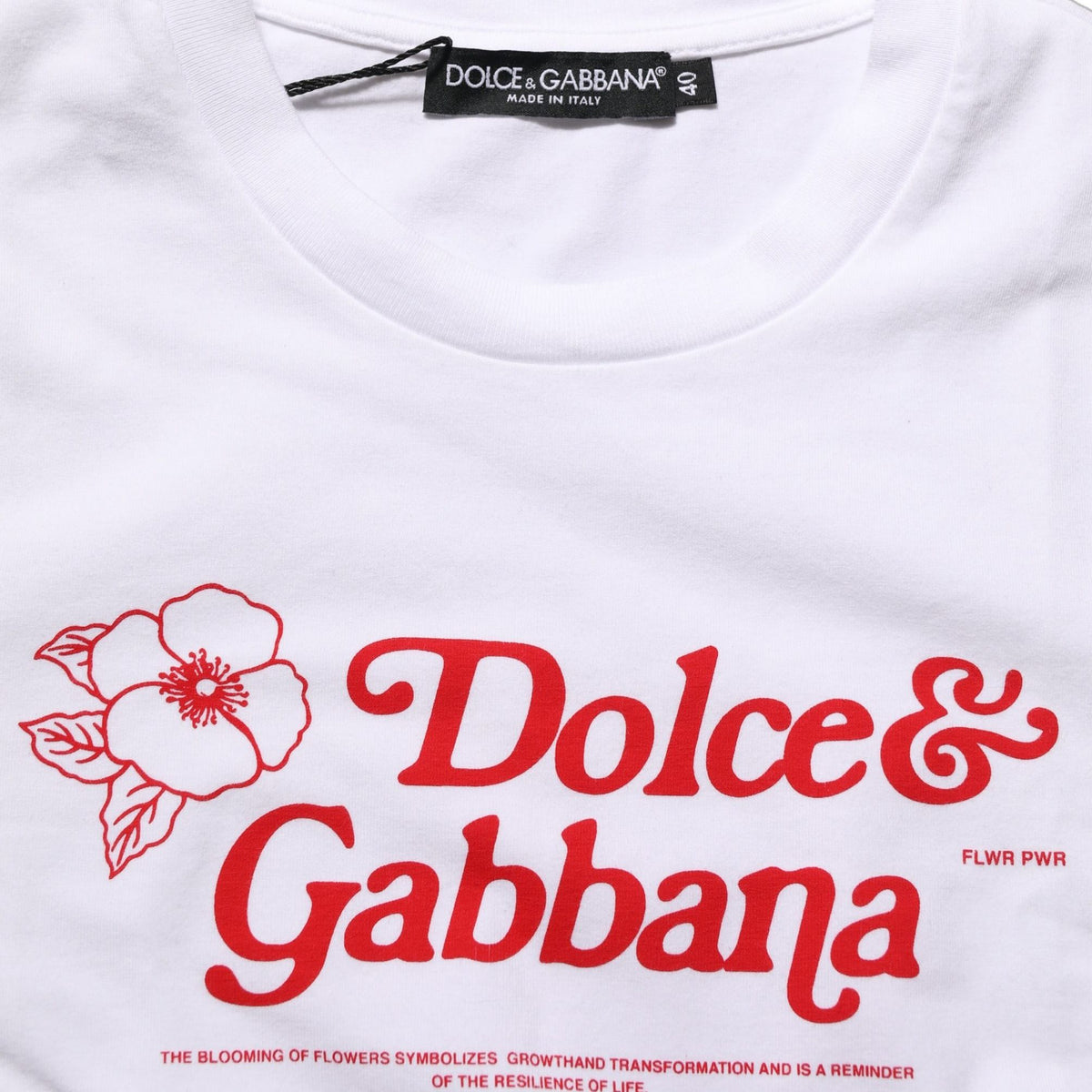 Dolce & Gabbana White Floral Logo Print Crew Neck T-shirt