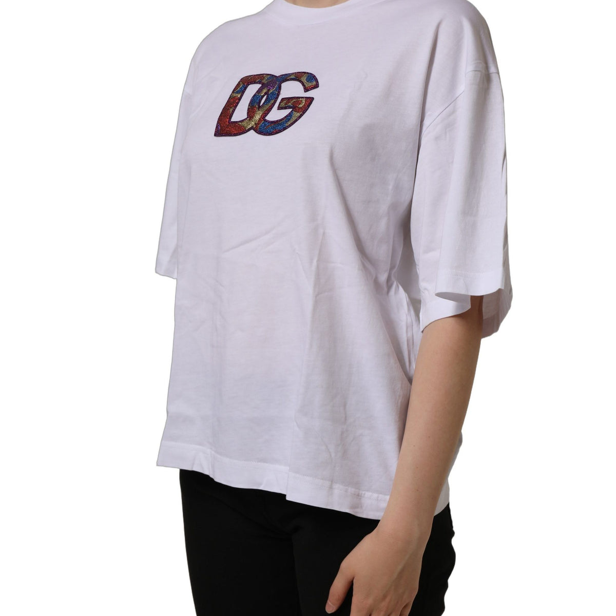 Dolce & Gabbana White Logo Patch Cotton Crew Neck T-shirt
