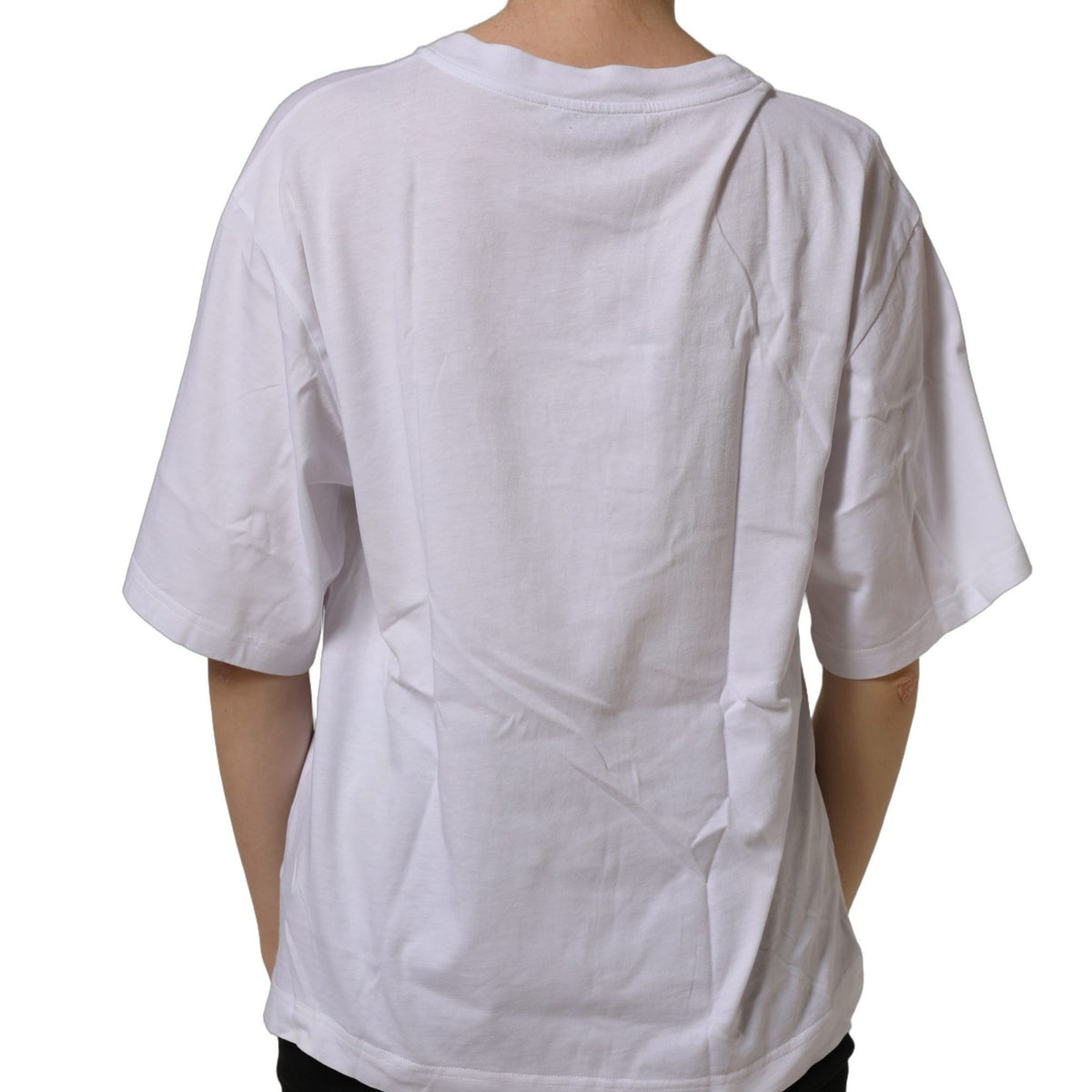 Dolce & Gabbana White Logo Patch Cotton Crew Neck T-shirt