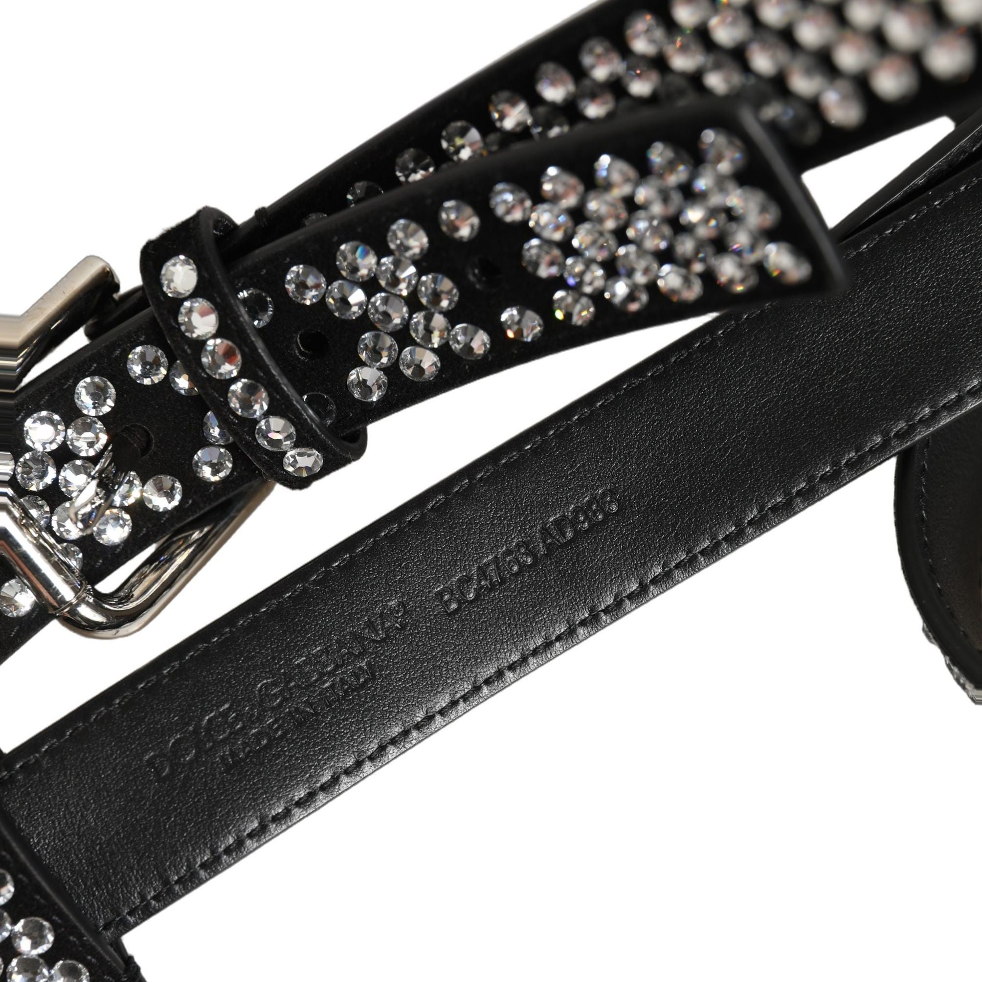 Dolce & Gabbana Black Leather Rhinestones Embellished Men Suspender
