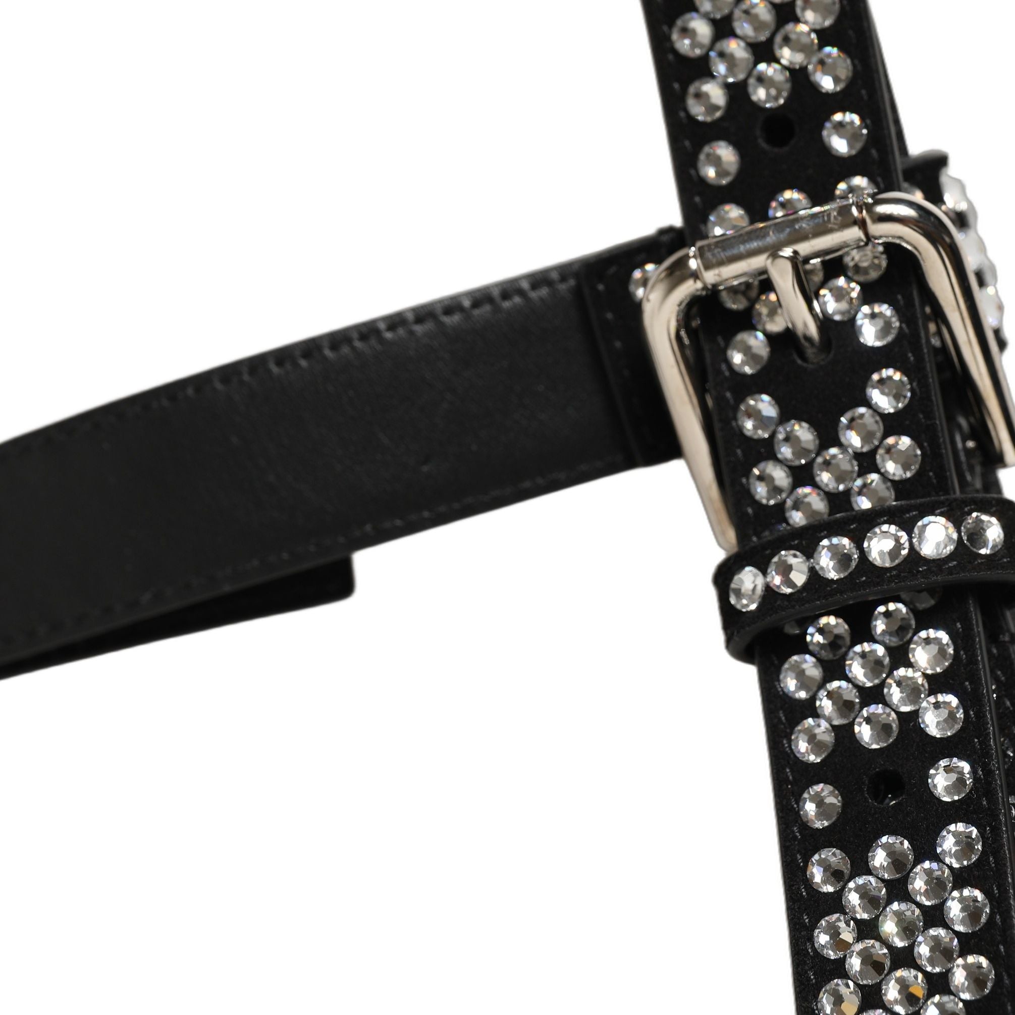 Dolce & Gabbana Black Leather Rhinestones Embellished Men Suspender