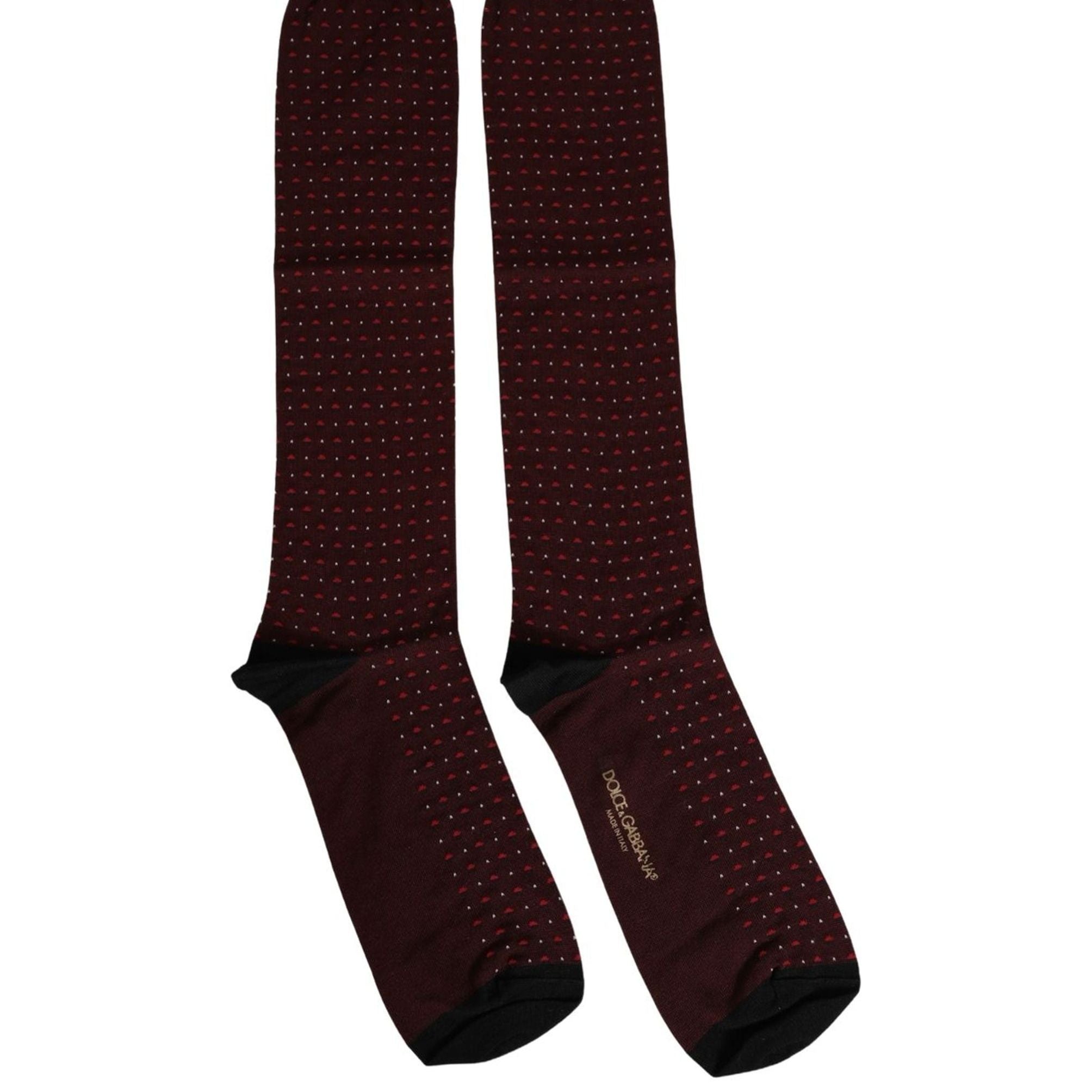Dolce & Gabbana Burgundy Polka Dot Over The Calf Accessory Socks