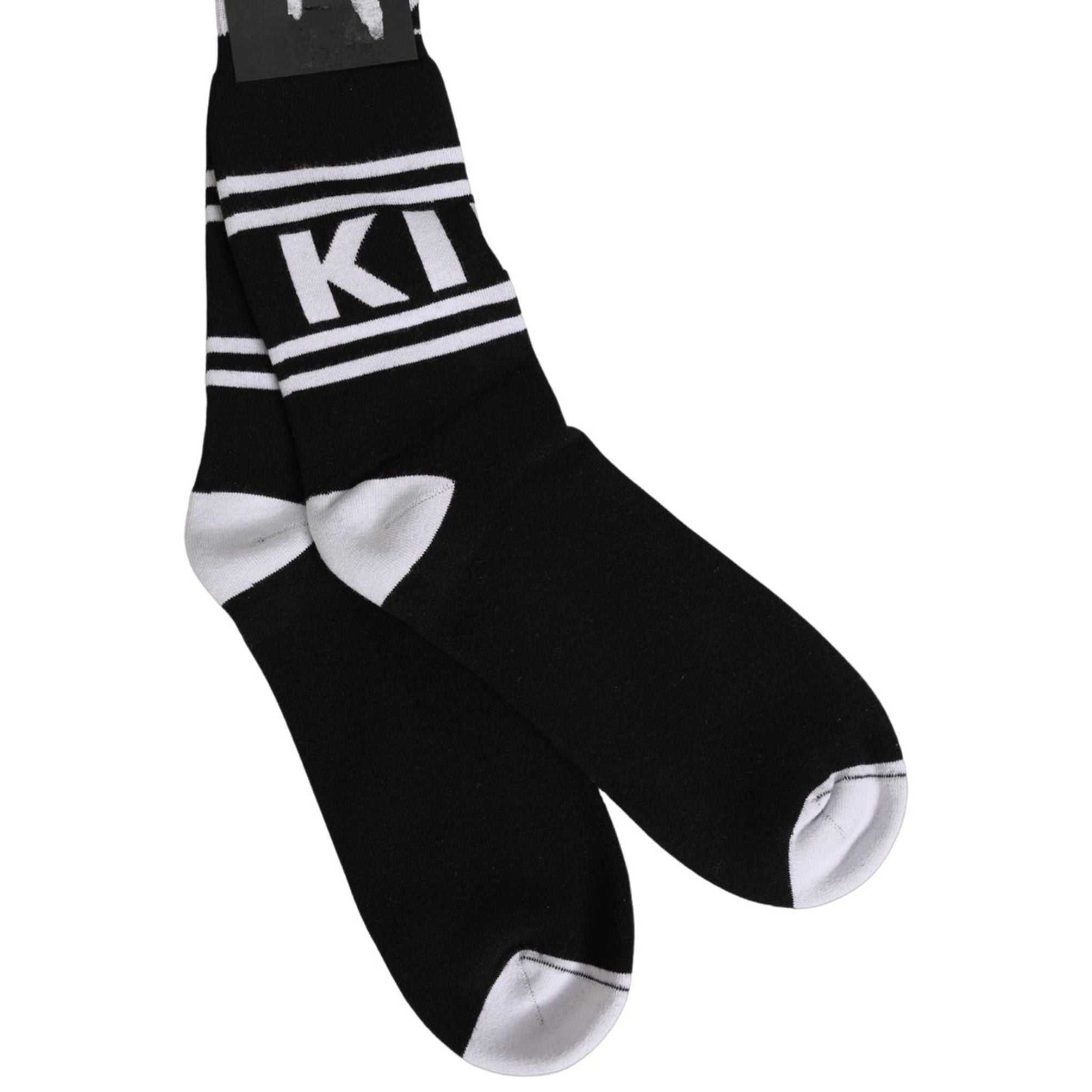 Dolce & Gabbana Black White Logo Stripes Mid Calf Accessory Socks