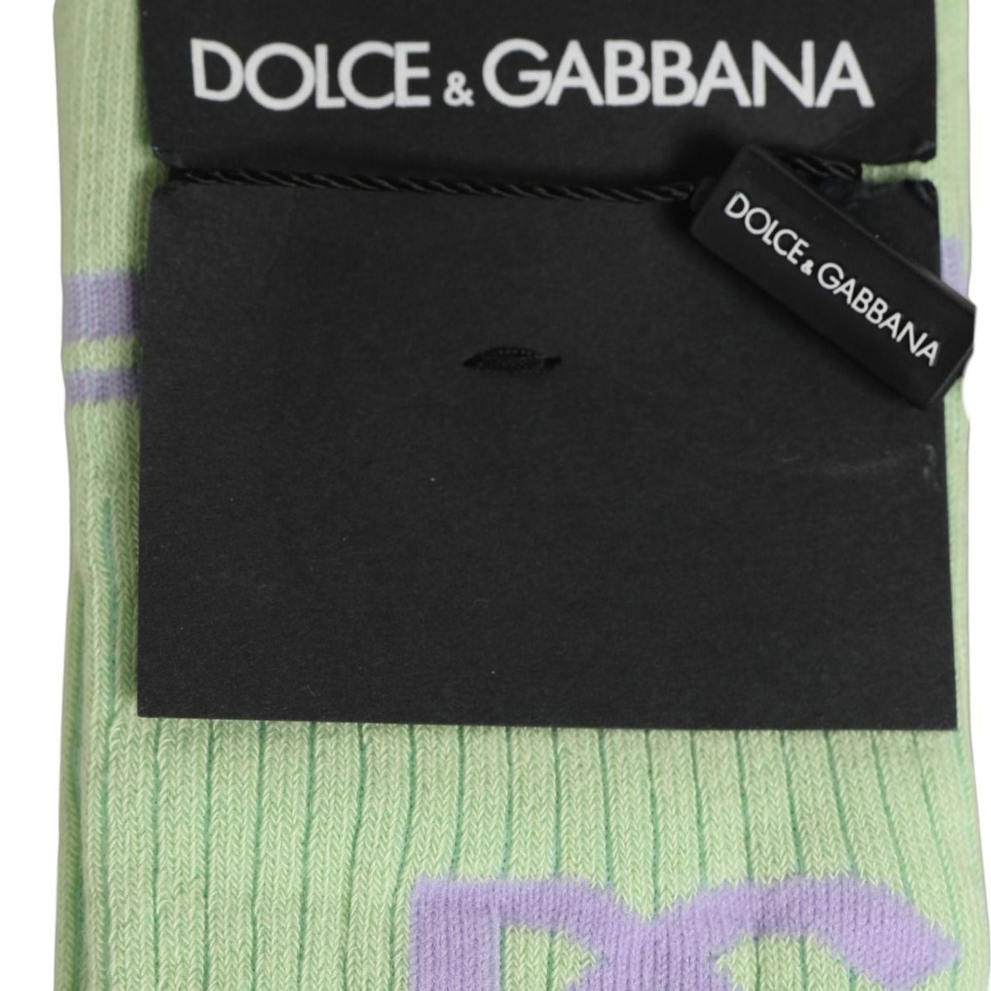 Dolce & Gabbana Men Light Green Logo Over Calf Accessory Socks