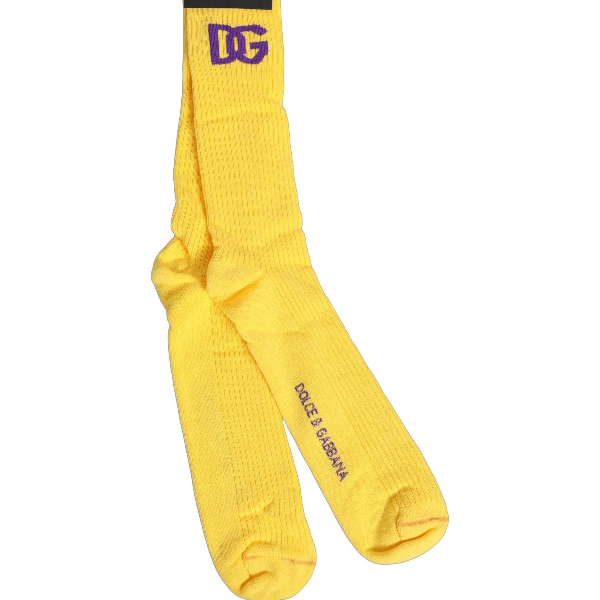 Dolce & Gabbana Men Yellow DG Logo Over Calf Accessory Socks