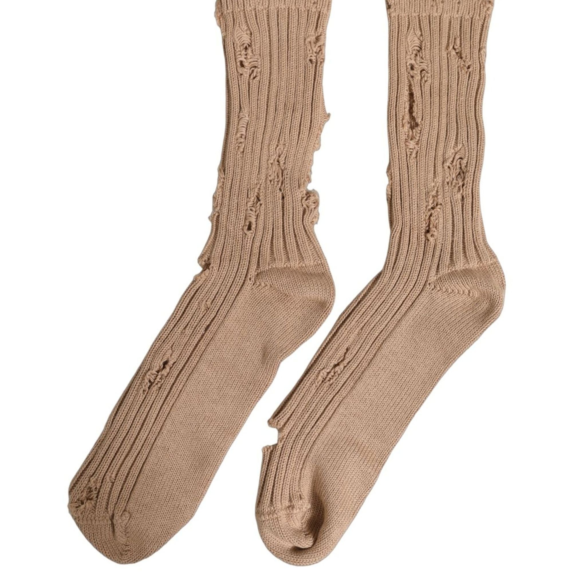 Dolce & Gabbana Beige Cotton Distressed Mid Calf Accessory Socks