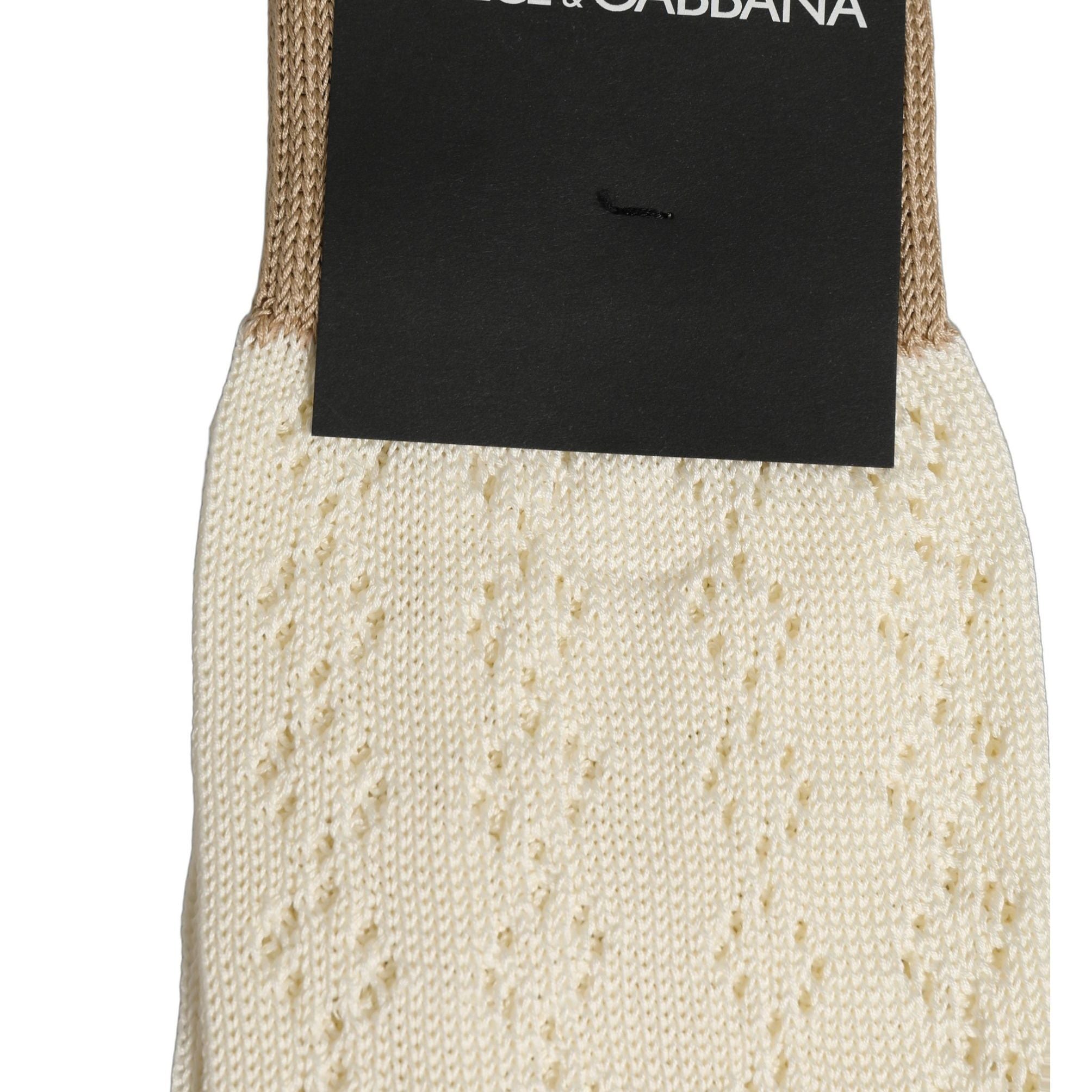 Dolce & Gabbana Off White Cotton Knit Mid Calf Accessory Socks