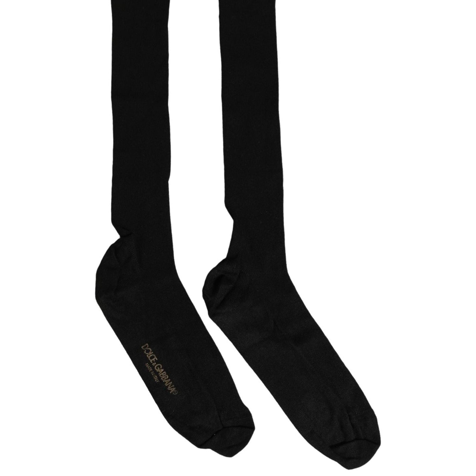 Dolce & Gabbana Men Black Viscose Logo Knee High Accessory Socks