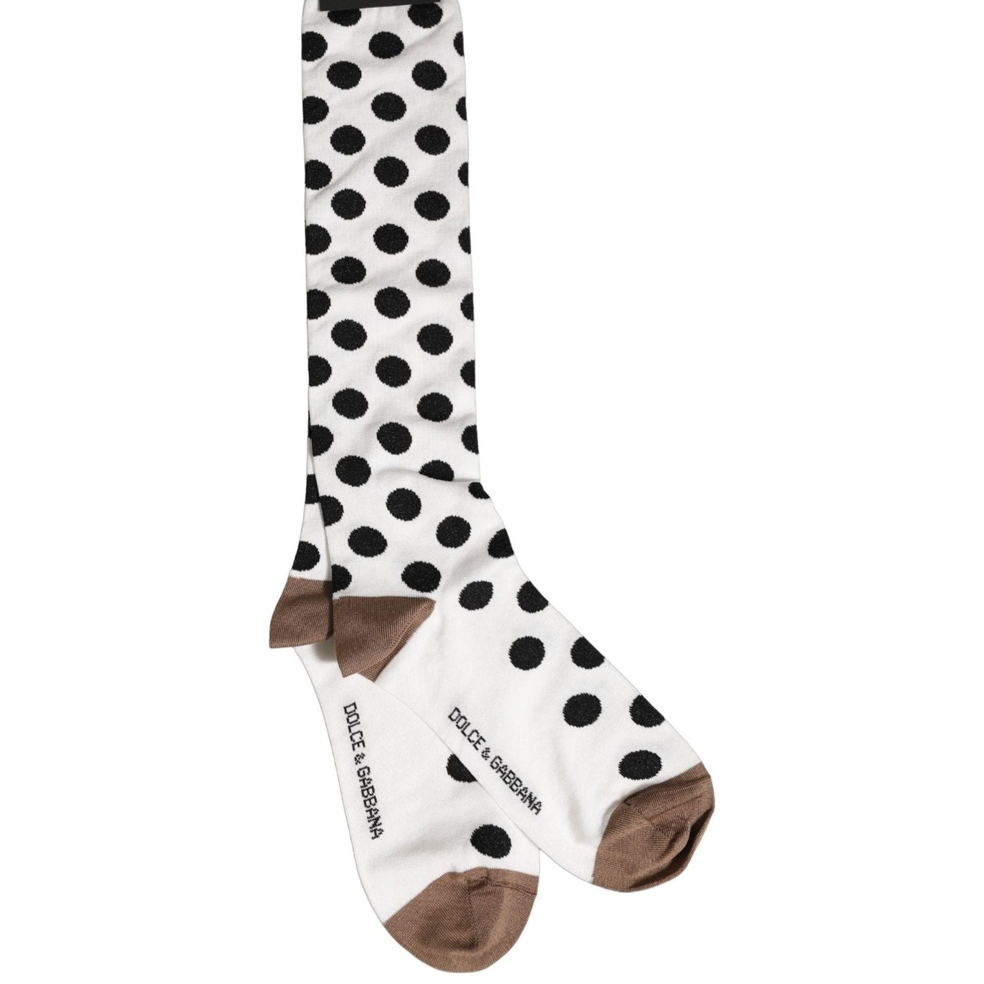 Dolce & Gabbana White Polka Dot Over The Calf Accessory Socks