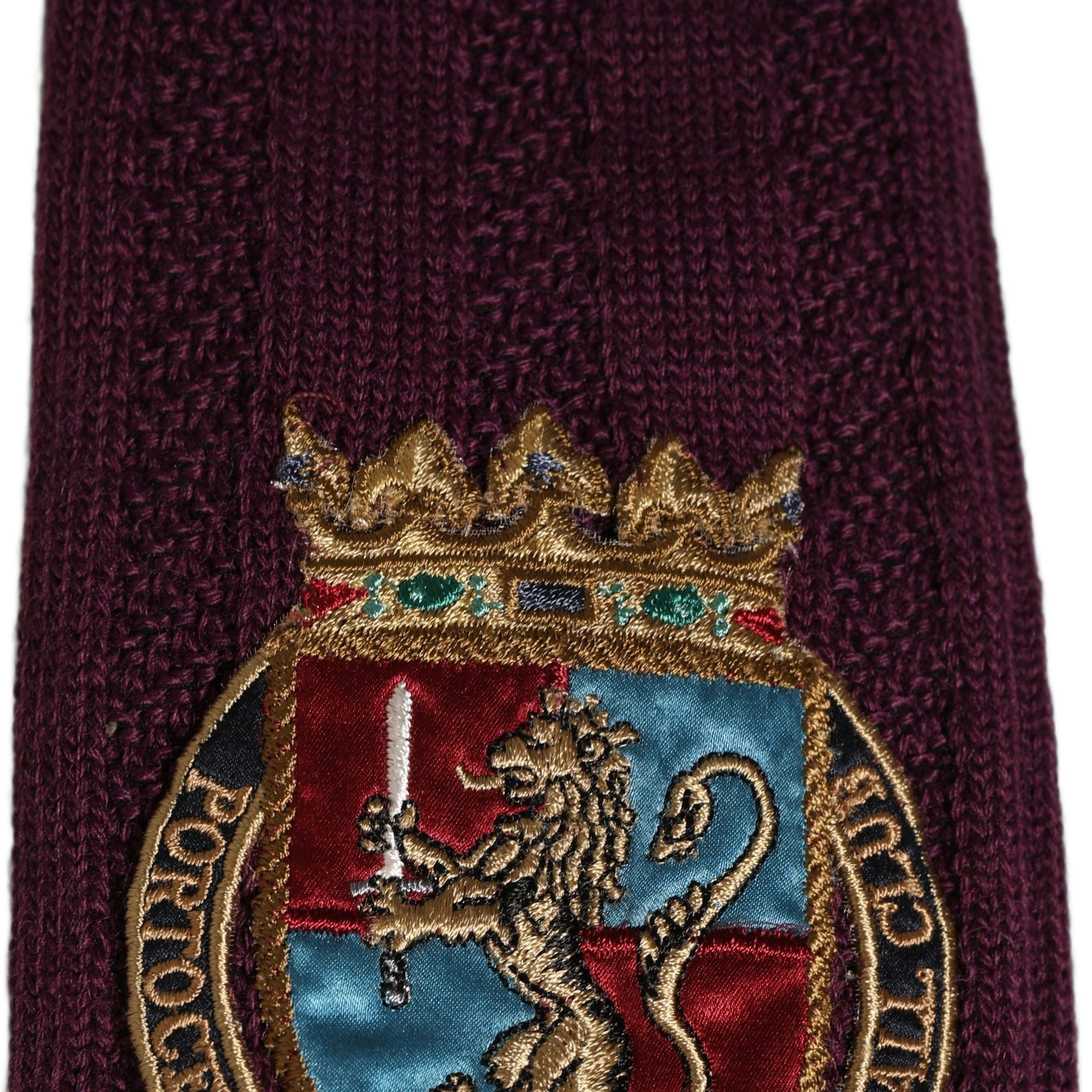Dolce & Gabbana Burgundy Wool Crest Logo Knee High Accessory Socks