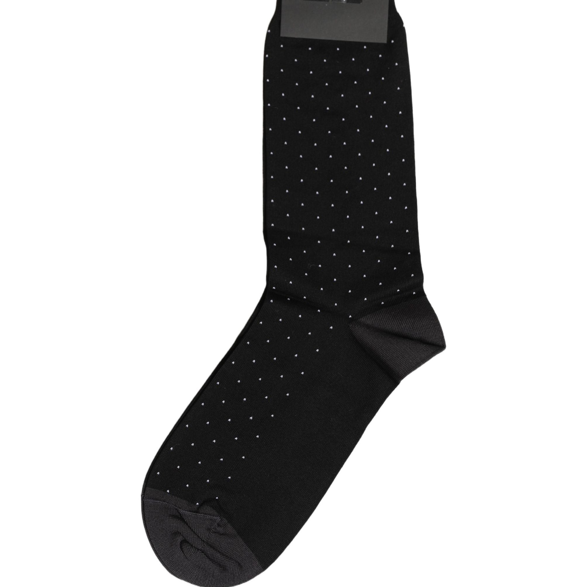 Dolce & Gabbana Men Black Cotton Polka Dot Mid Calf Accessory Socks