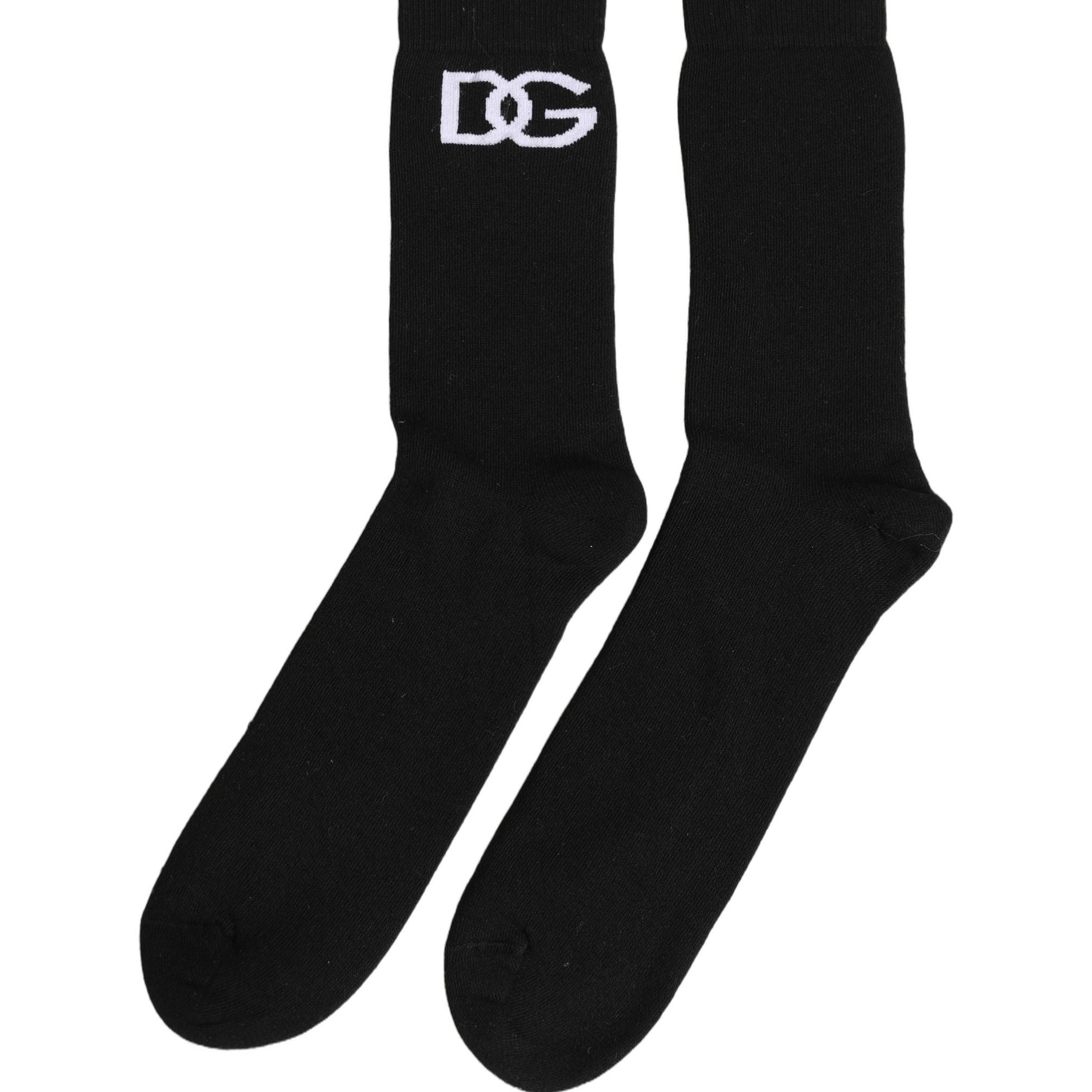 Dolce & Gabbana Men Black Cotton DG Logo Mid Calf Accessory Socks