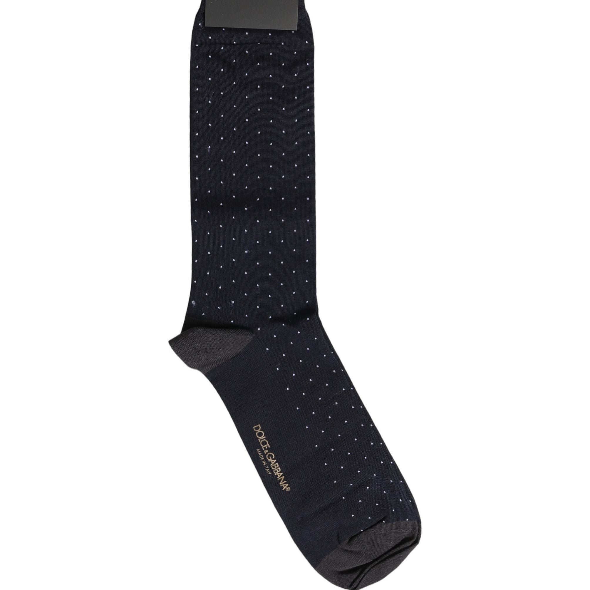 Dolce & Gabbana Men Black Cotton Polka Dot Mid Calf Accessory Socks