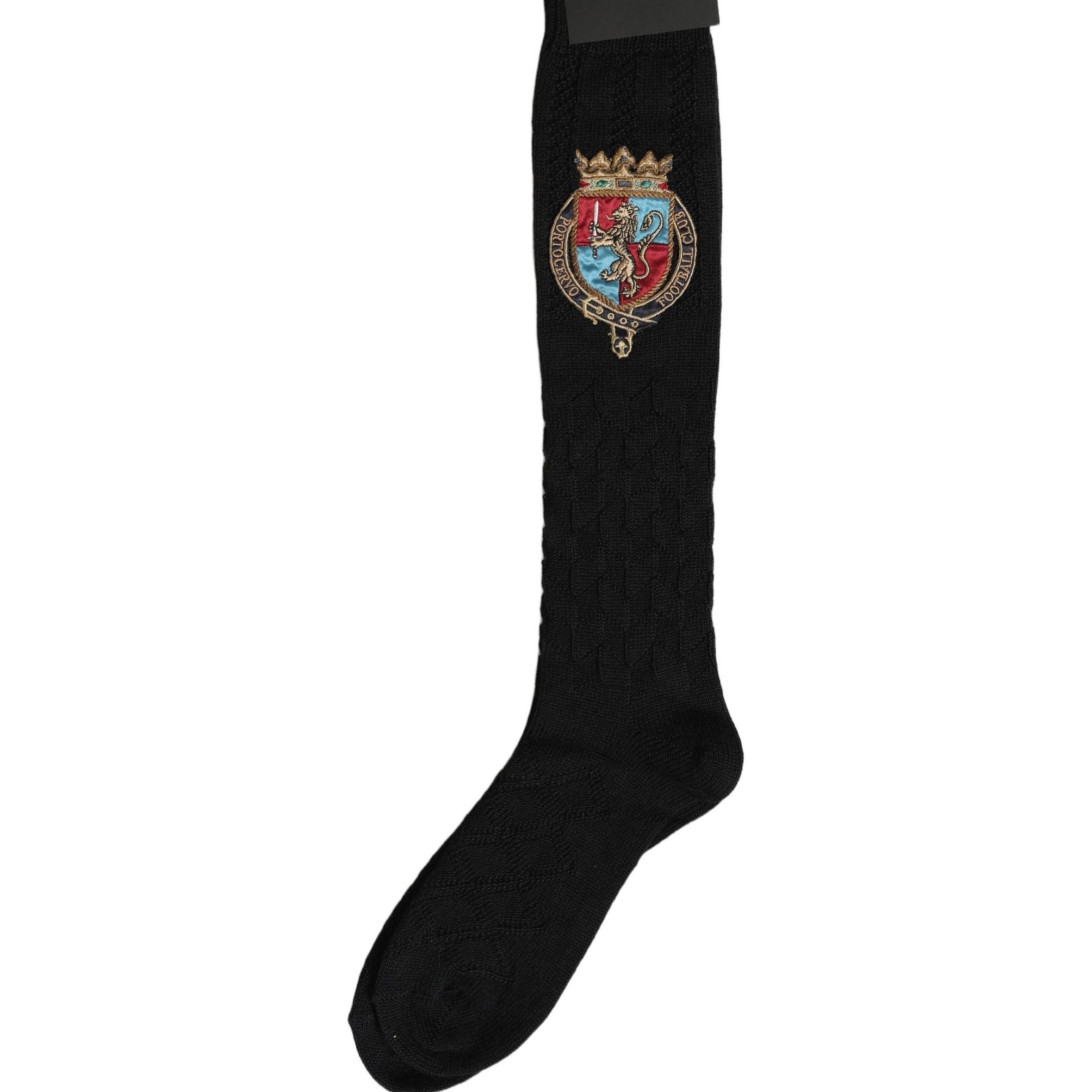Dolce & Gabbana Men Black Wool Crest Logo Knee High Accessory Socks