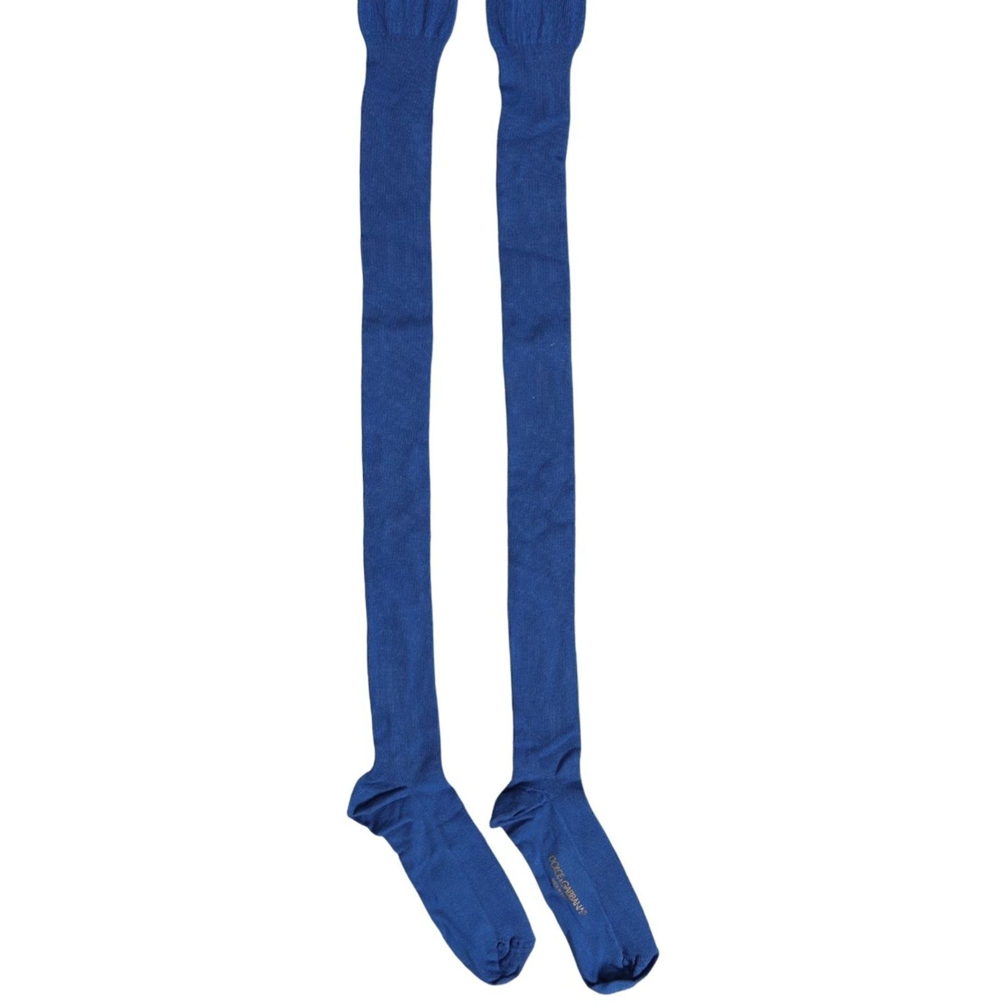 Dolce & Gabbana Blue Viscose Knitted Thigh High Accessory Socks