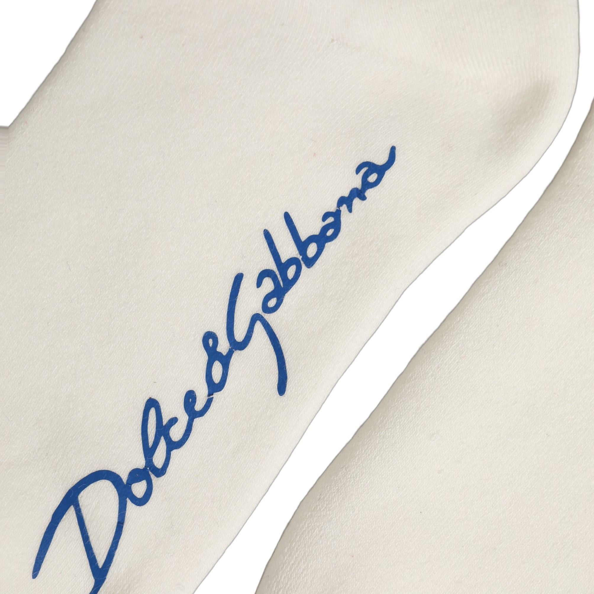 Dolce & Gabbana White Blue Cotton Logo Calf Women Accessory Socks
