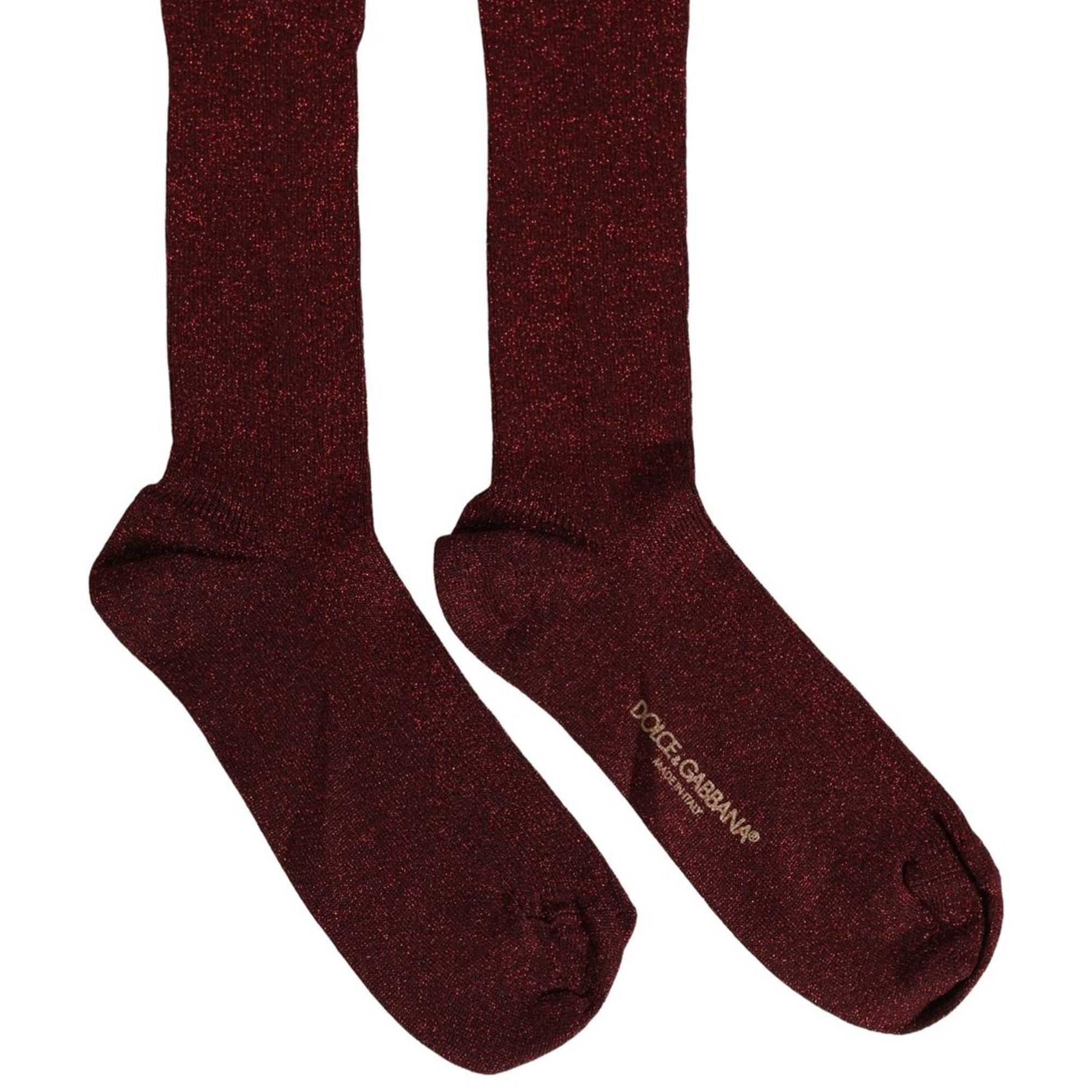 Dolce & Gabbana Maroon Viscose DG Logo Mid Calf Accessory Socks