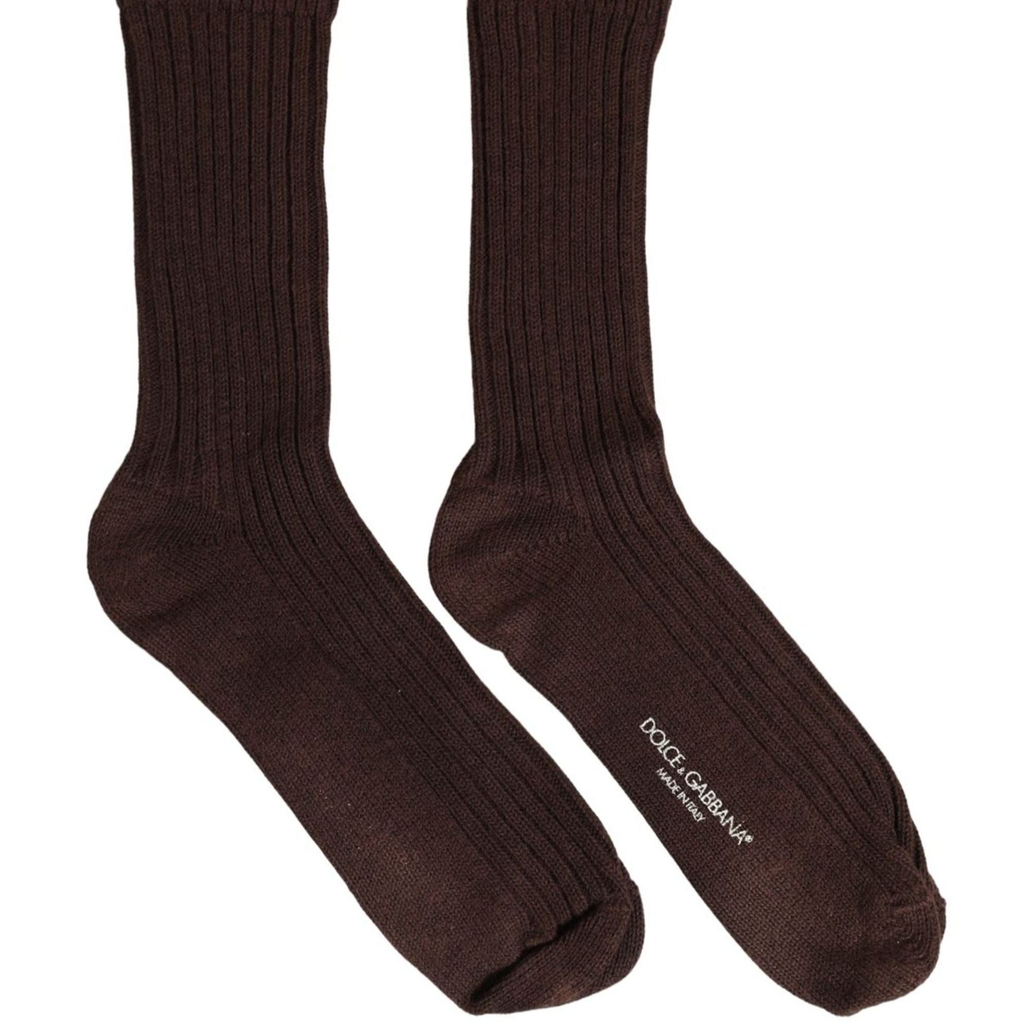 Dolce & Gabbana Dark Brown Wool DG Logo Mid Calf Accessory Socks