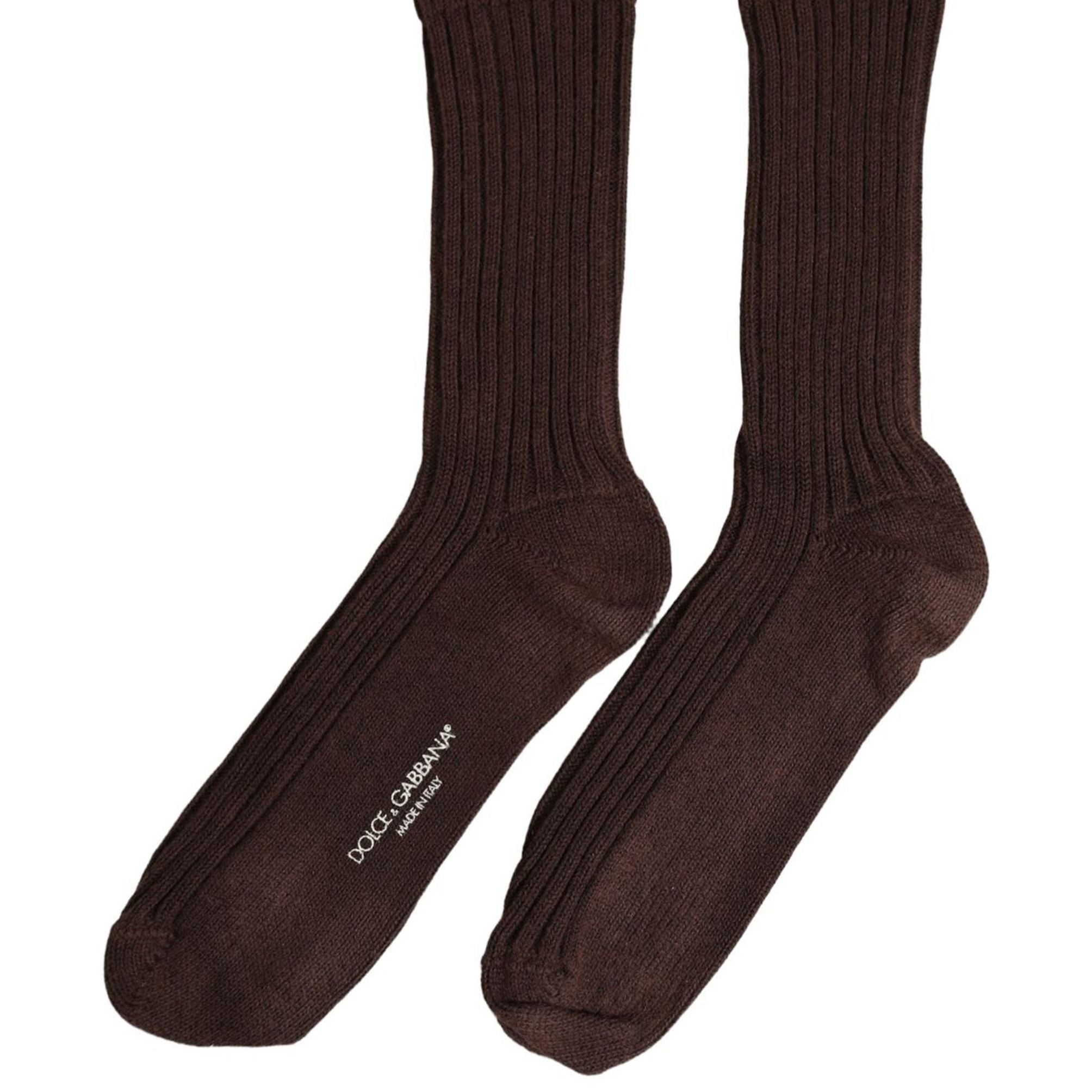 Dolce & Gabbana Dark Brown Wool DG Logo Mid Calf Accessory Socks