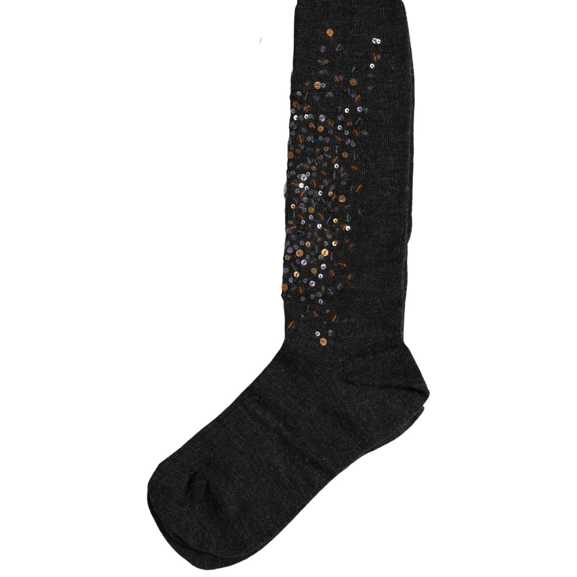 Dolce & Gabbana Dark Gray Sequined Wool Knee High Accessory Socks