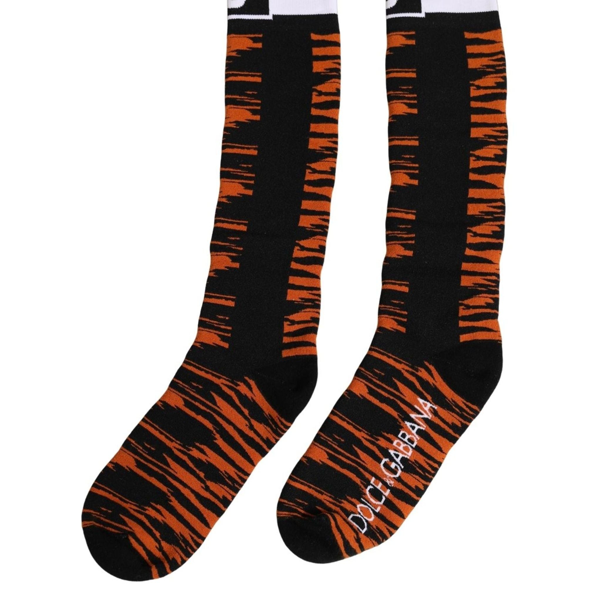 Dolce & Gabbana Orange Black Tiger Stripe Knee High Accessory Socks