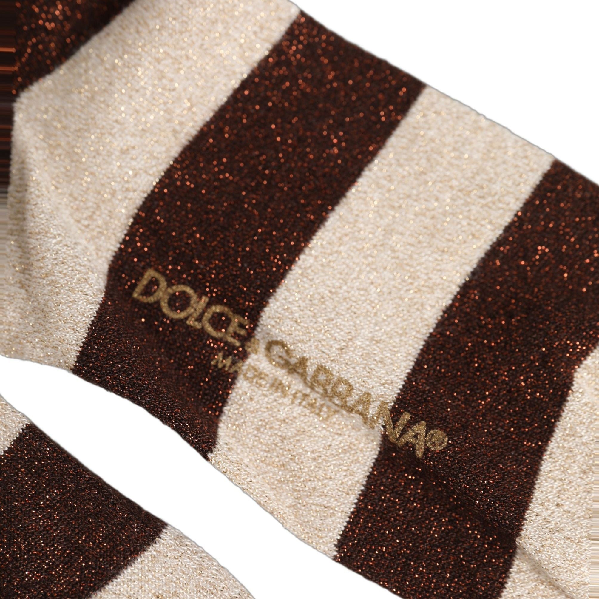 Dolce & Gabbana Brown Beige Stripes Mid Calf Accessory Socks