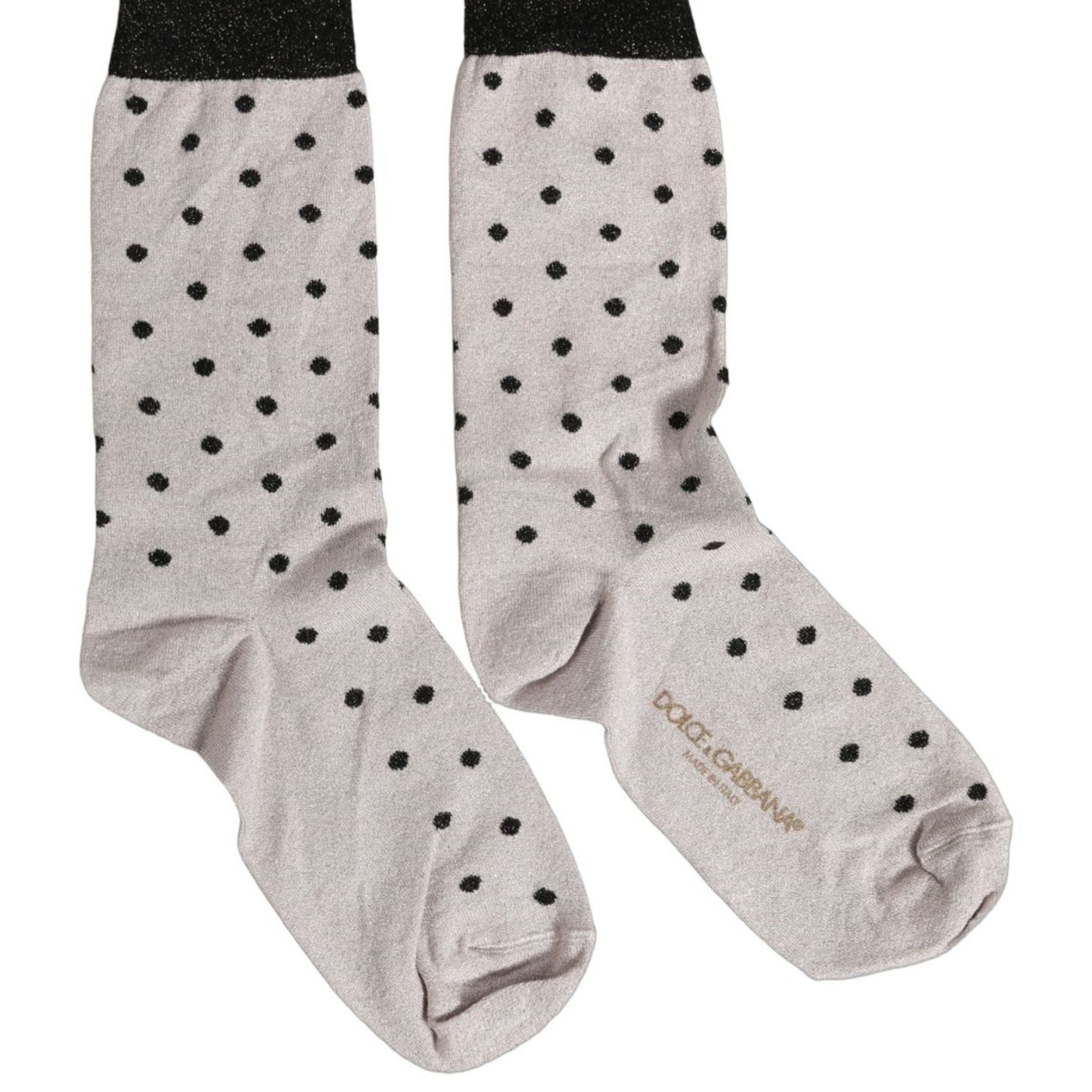 Dolce & Gabbana Gray Viscose Stretch Dotted Women Accessory Socks