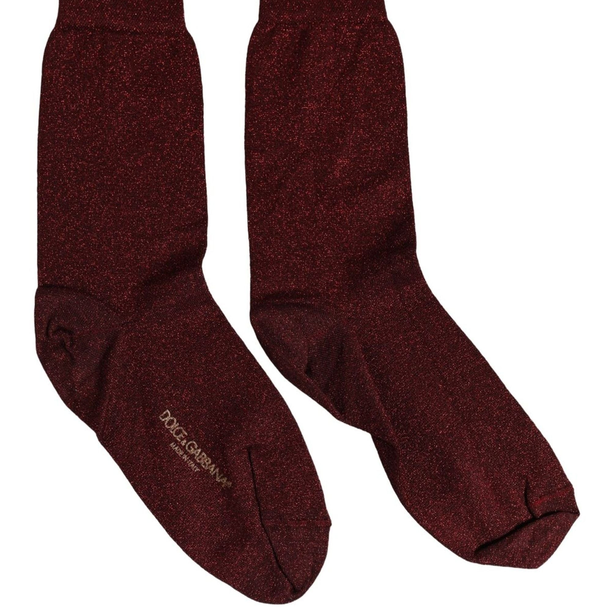 Dolce & Gabbana Burgundy Viscose Mid Calf Accessory Socks