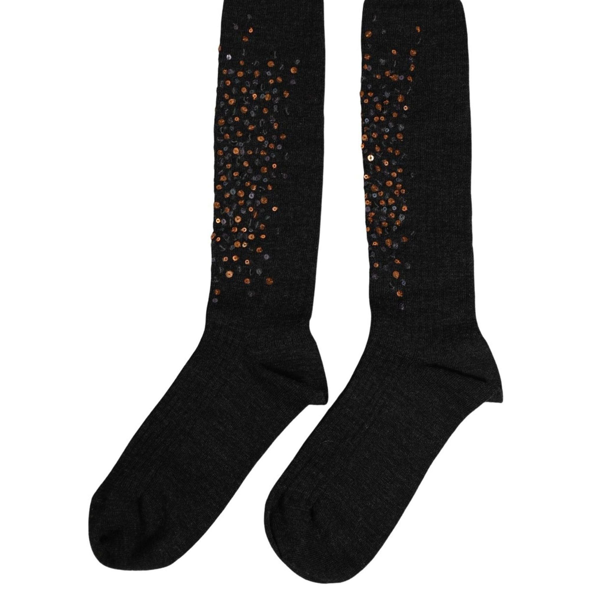 Dolce & Gabbana Dark Gray Sequined Wool Knee High Accessory Socks