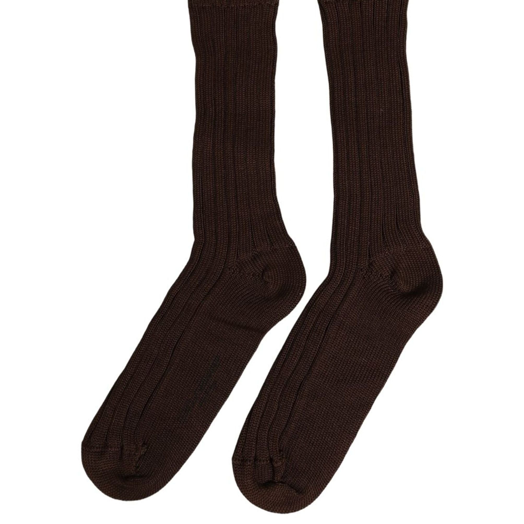 Dolce & Gabbana Dark Brown Nylon Ribbed Over The Calf Socks
