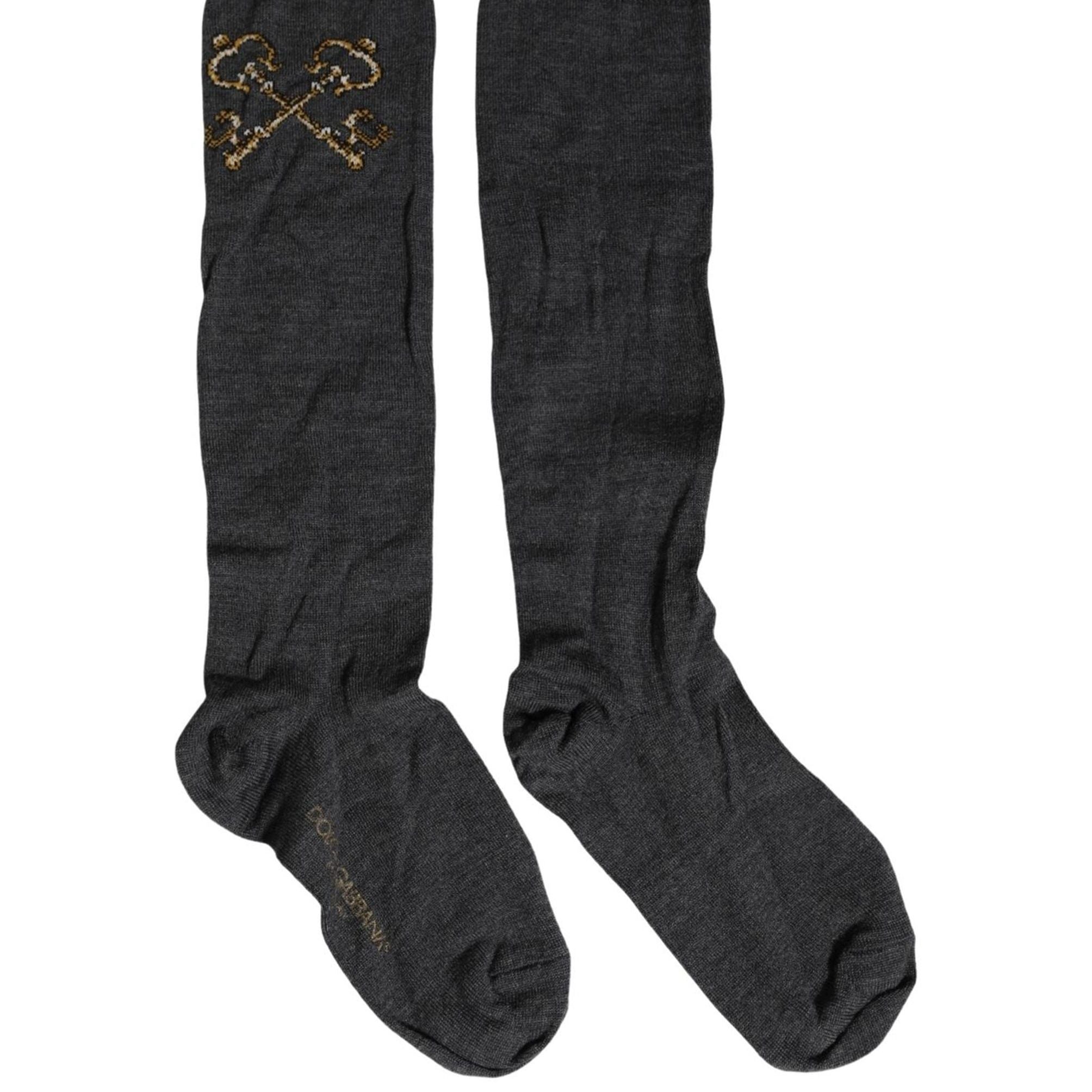 Dolce & Gabbana Dark Gray Wool Over The Calf Knee High Accessory Socks