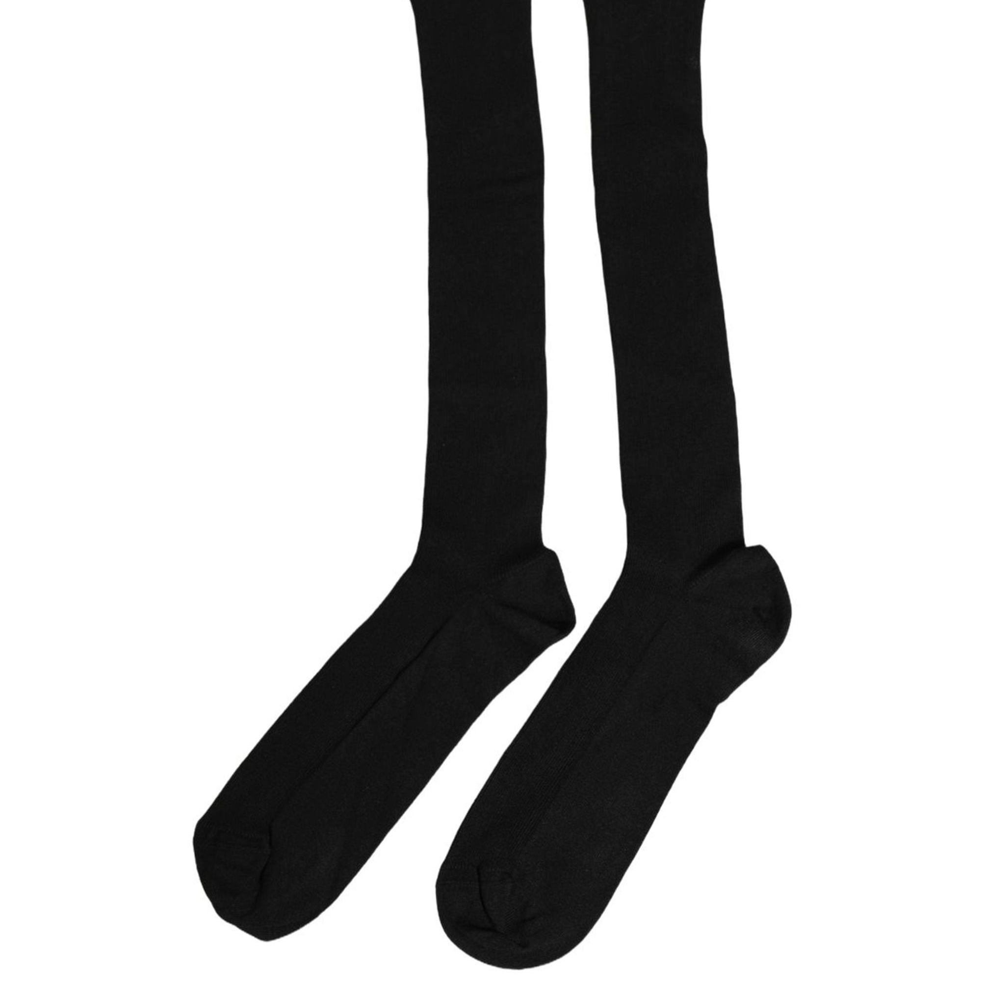 Dolce & Gabbana Black Cotton Ribbed Logo Over The Calf Women Socks
