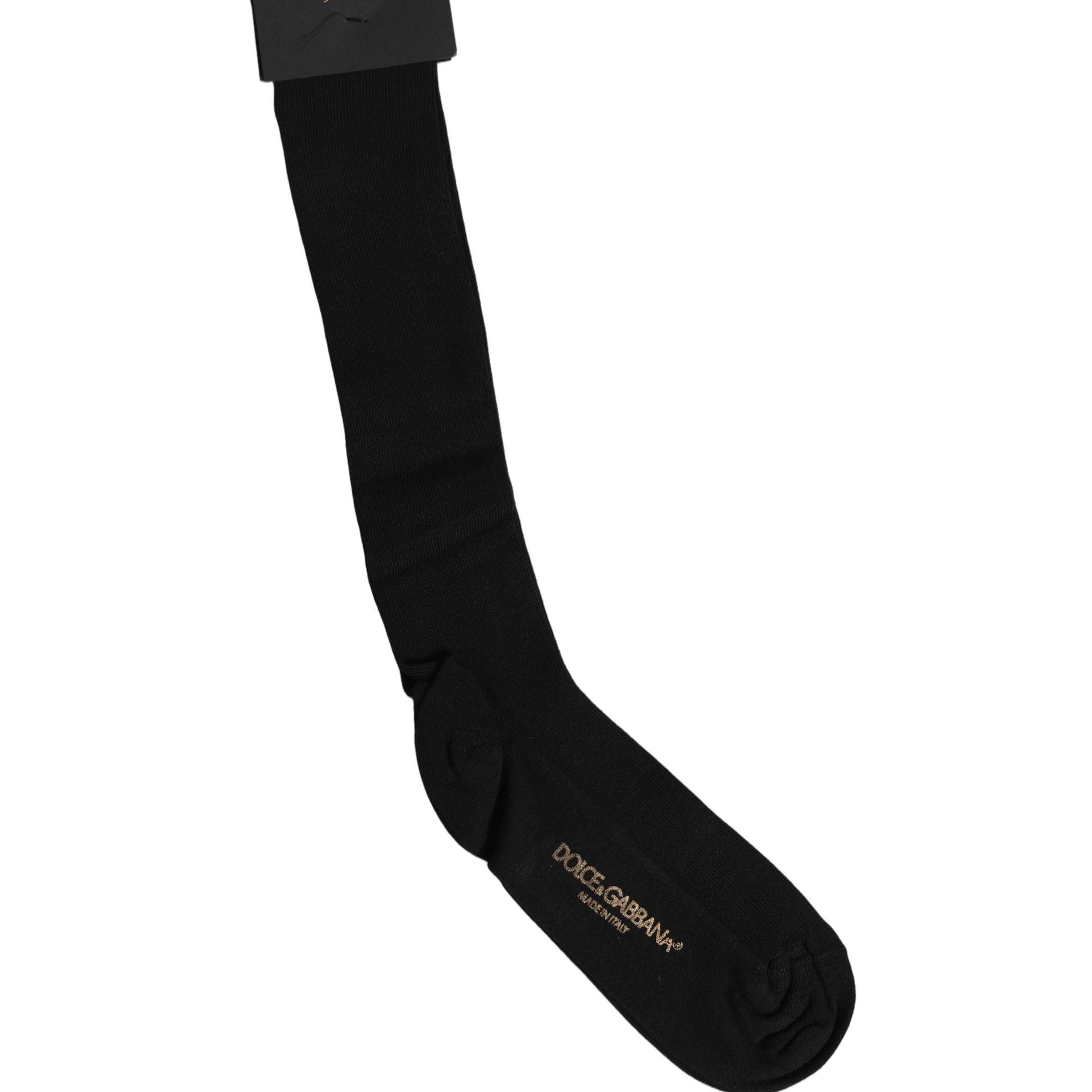 Dolce & Gabbana Black Viscose Logo Over The Calf Accessory Socks