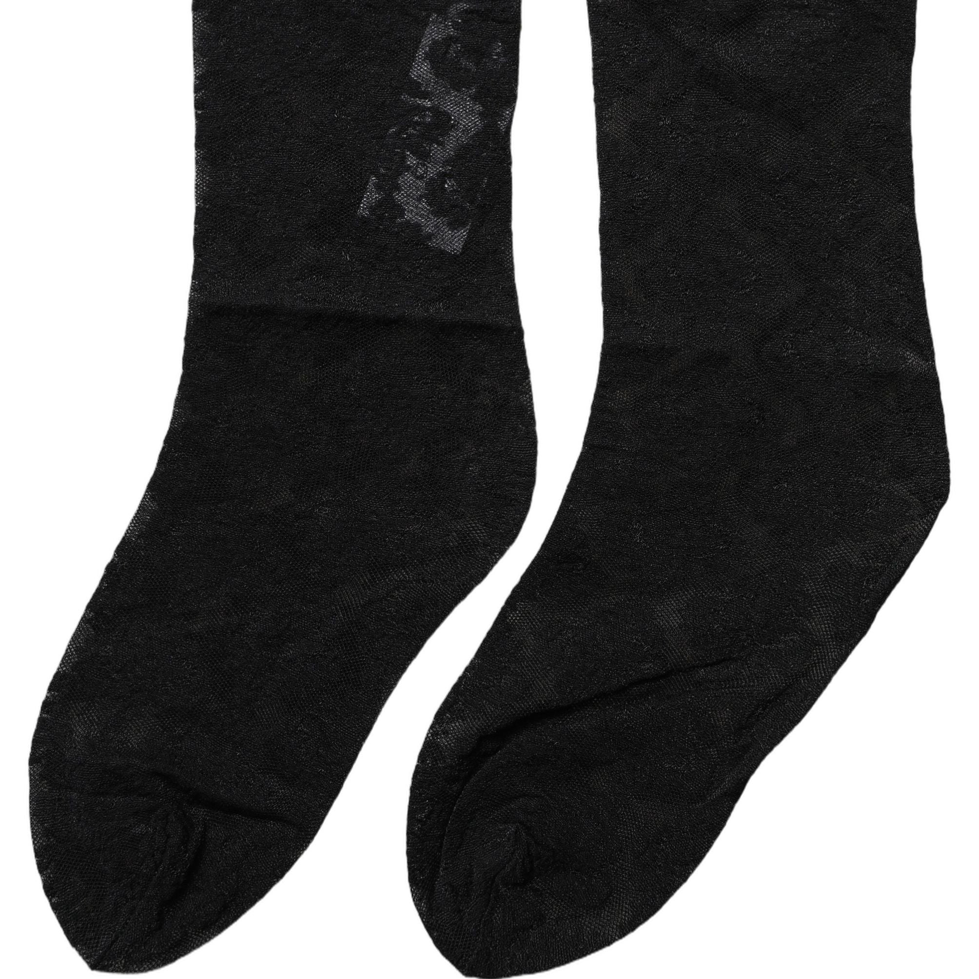 Dolce & Gabbana Black Floral Nylon Stretch Mid Calf Socks